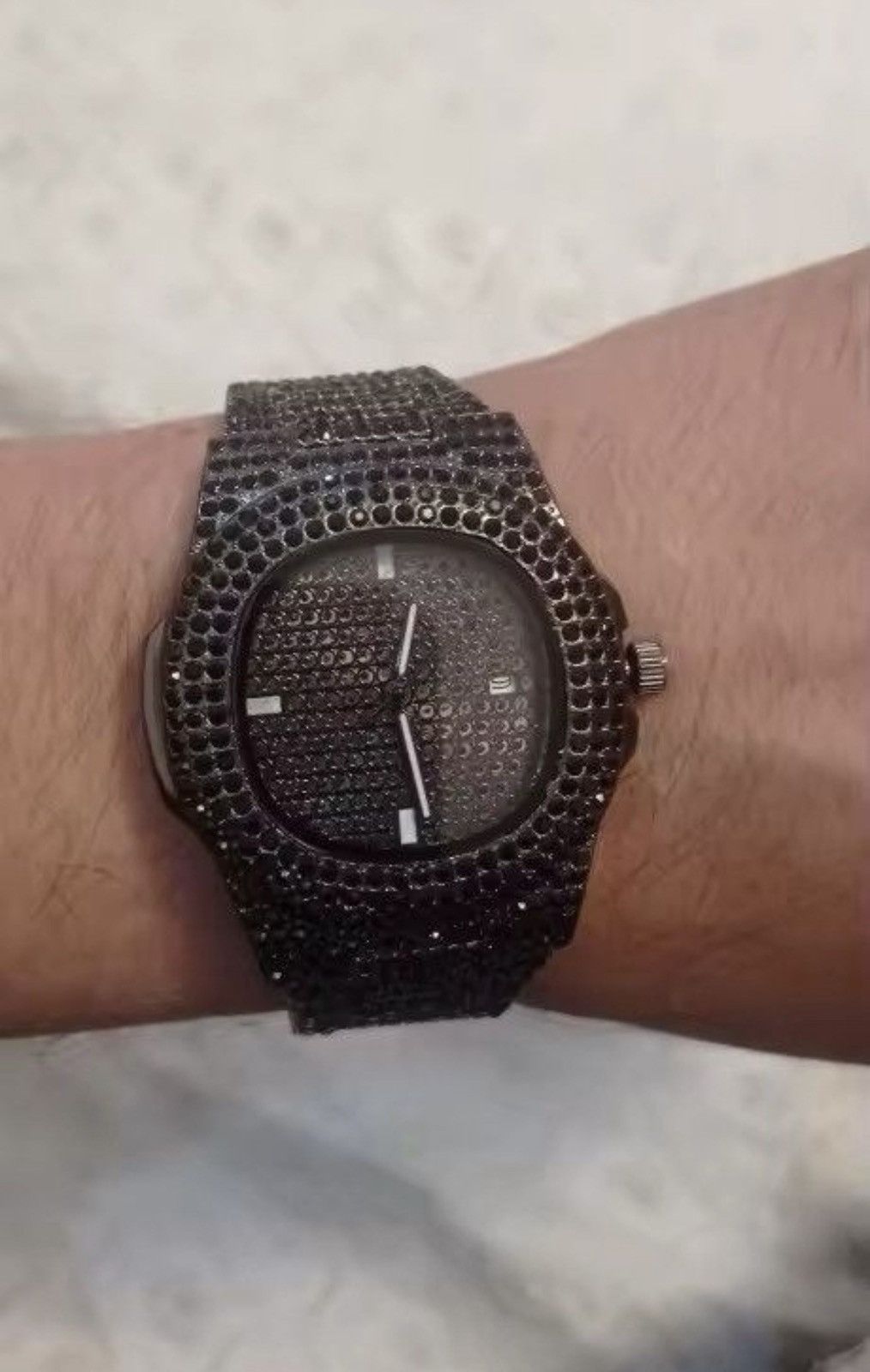 Jewelry Full Diamond Black Steel Band Quartz Watch Size ONE SIZE - 5 Thumbnail