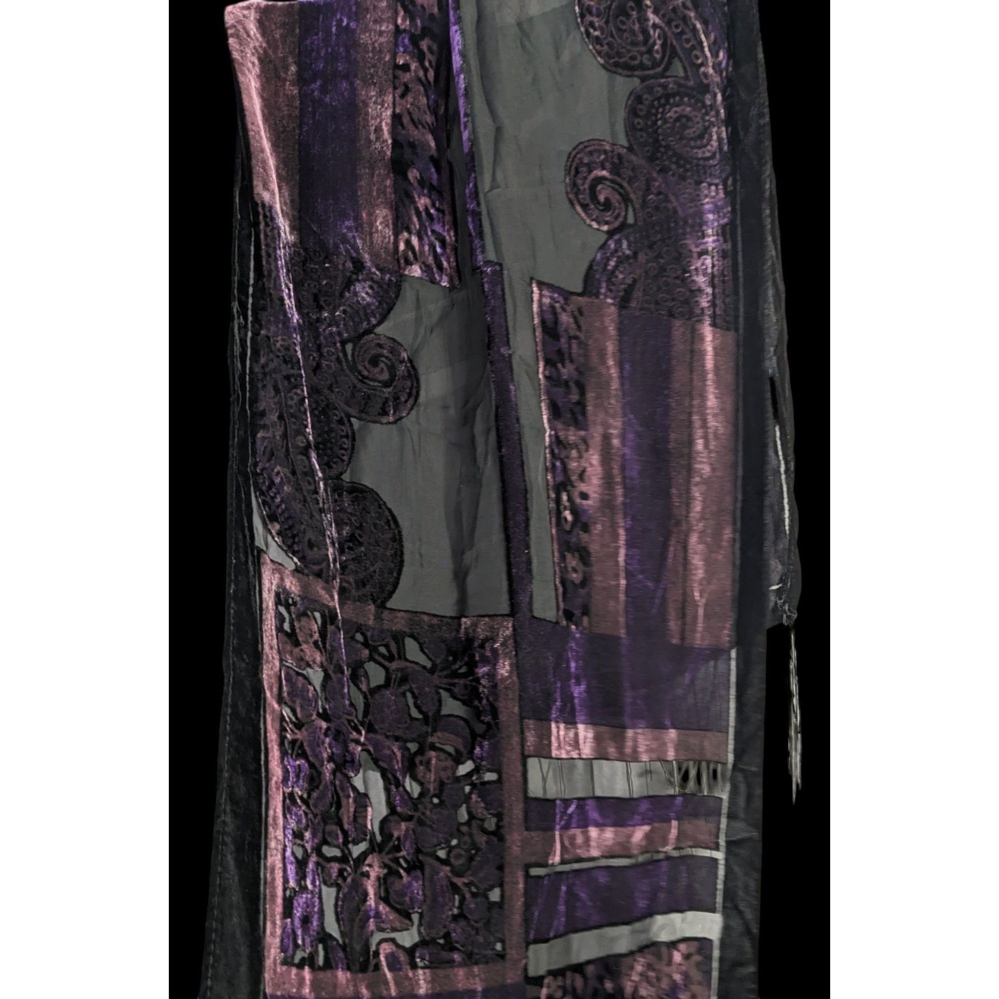Other Vintage Burnt Velvet Abstract Scarf With Fringe 61"x20" Purp Size ONE SIZE - 3 Thumbnail