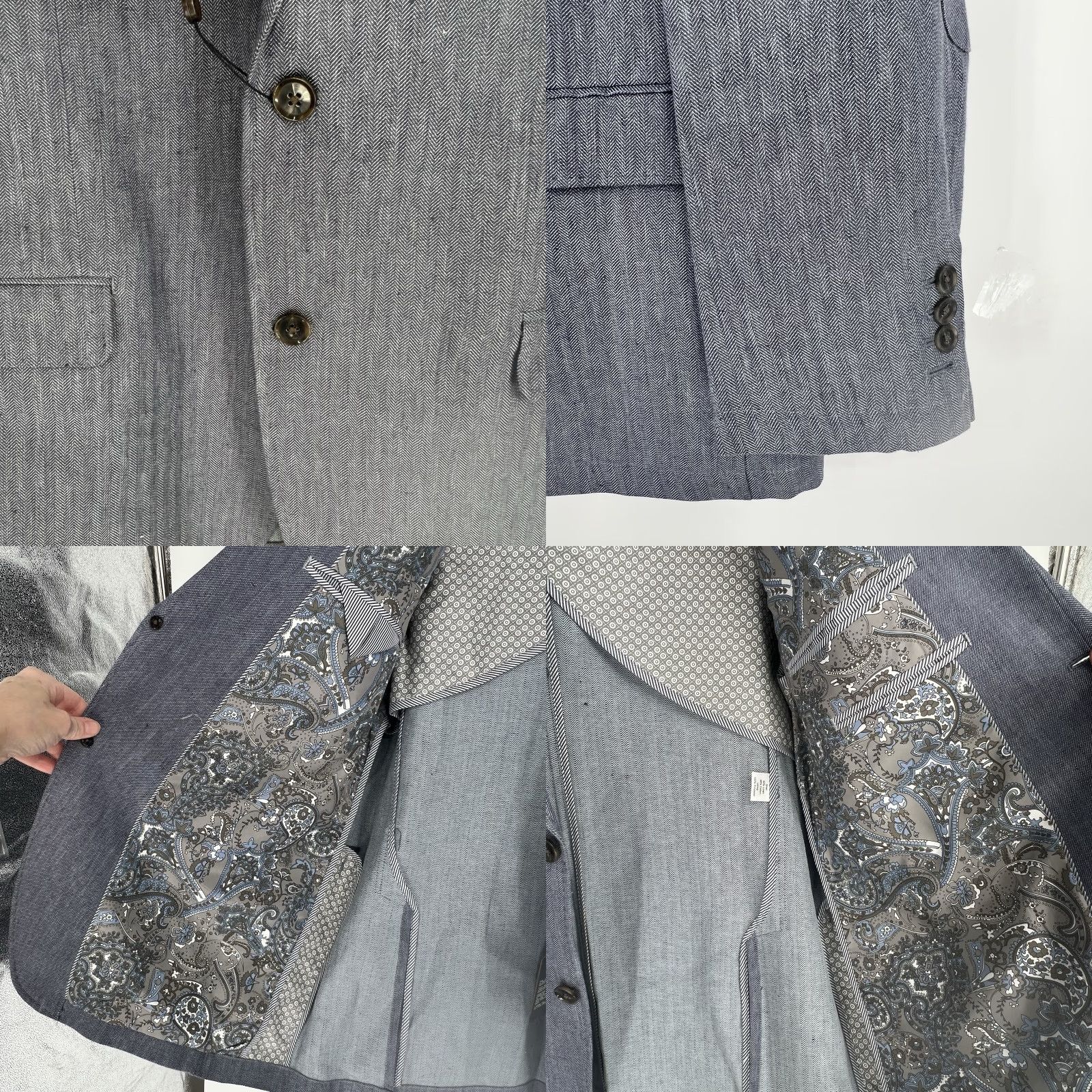 Joseph Abboud Abboud Herringbone Unconstructed Linen Cotton Elbow Patch XL Blazer Sport Coat Men Slim Notch Lapel Two-Button Front Jacket Size 46R - 8 Thumbnail