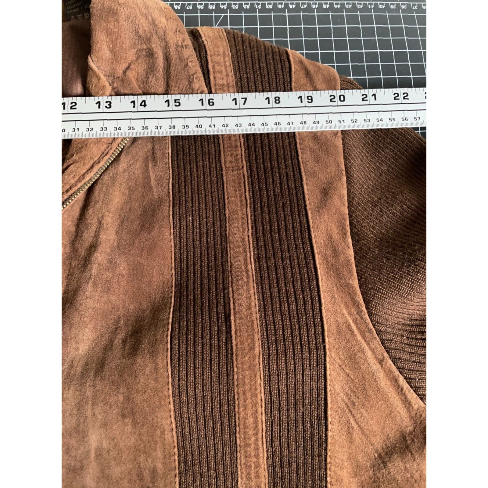 Vintage VINTAGE Lorenzino Leather Wool Knit Zip-Up Bomber Jacket Men XL Brown Unlined Full Zip Short Size US XL / EU 56 / 4 - 7 Thumbnail