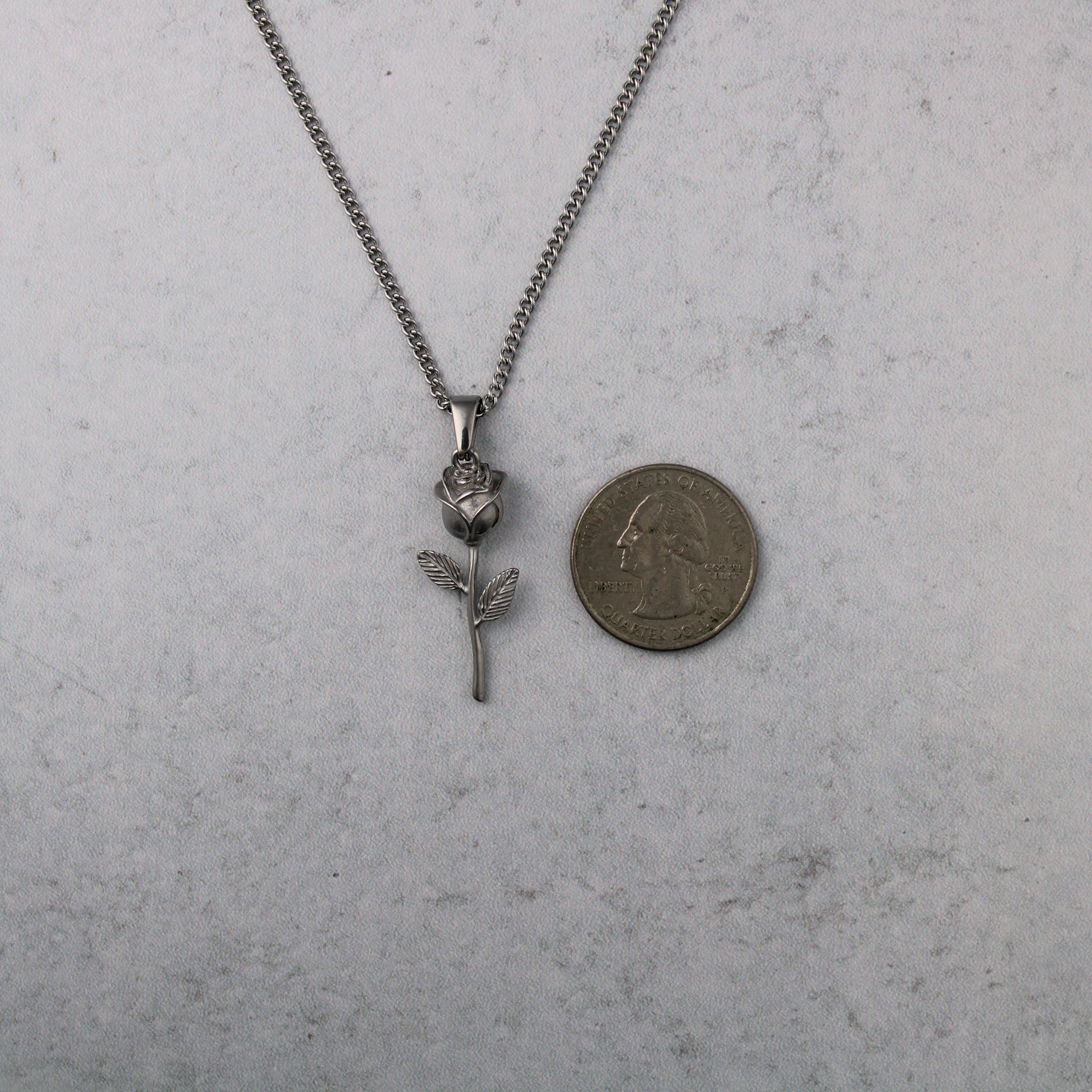 Jewelry Silver Rose Pendant Chain Necklace Size ONE SIZE - 6 Thumbnail