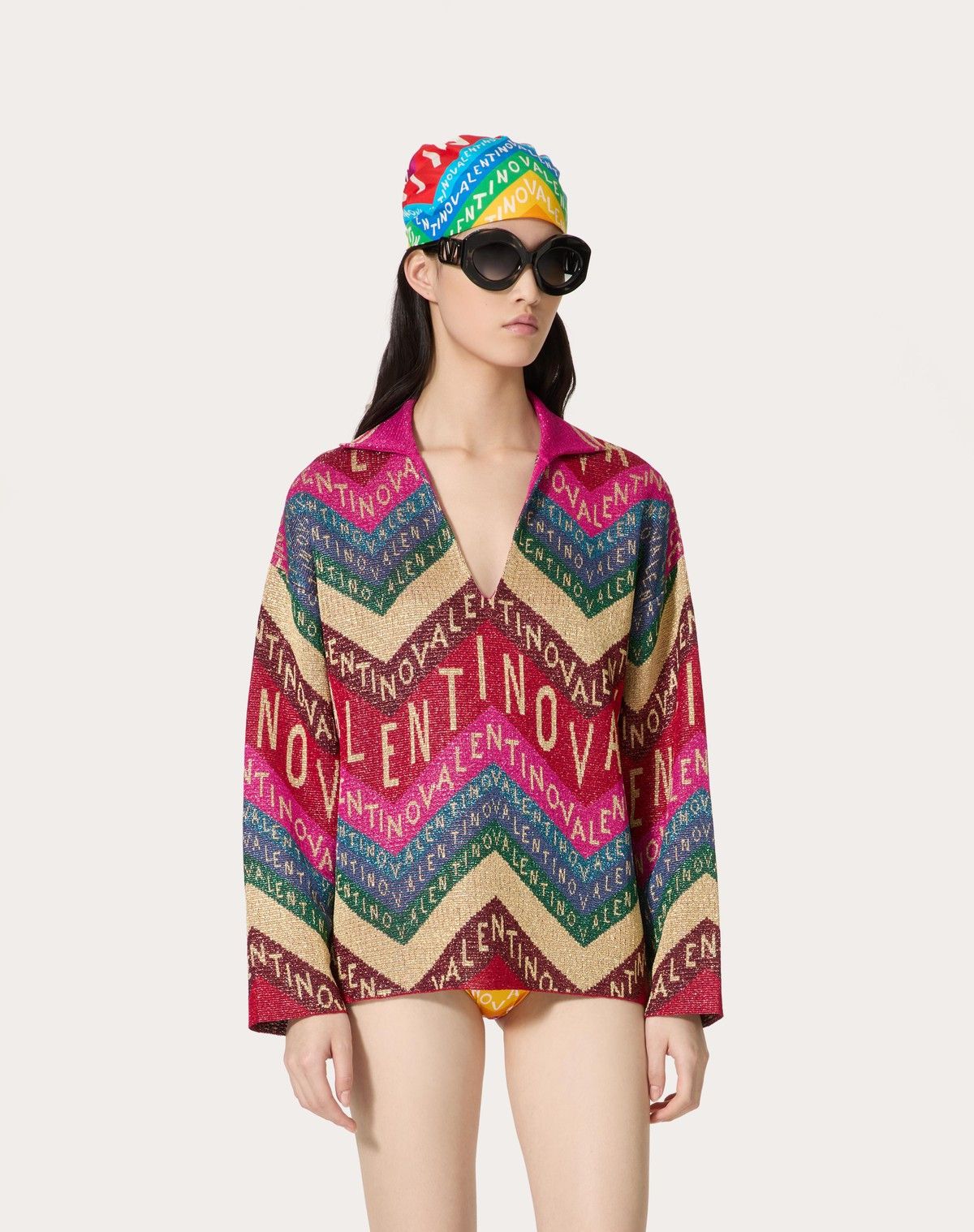 Valentino o1s1wg110525 Chevron Lurex Jumper in Multicolor Size M / US 6-8 / IT 42-44 - 2 Thumbnail