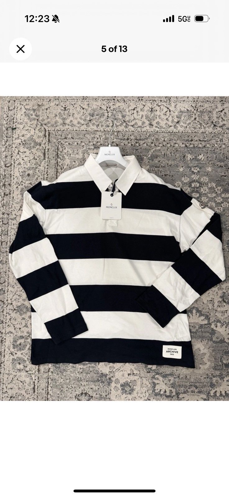 Moncler Moncler White & Navy Long Sleeve Rugby Shirt Size XL NWT Size US XL / EU 56 / 4 - 5 Thumbnail