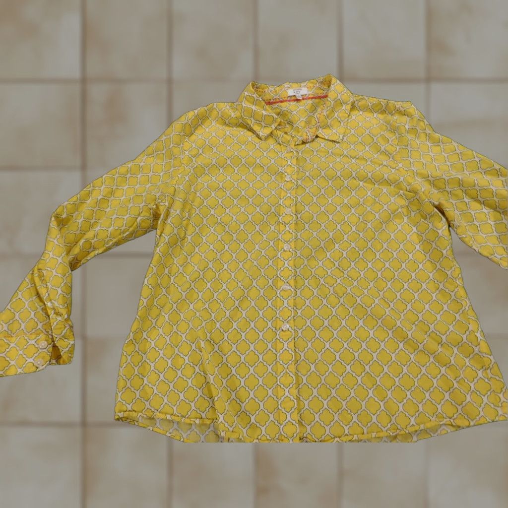 Vintage Crown & Ivy Womens Button-Up Blouse PXL Petites Yellow Floral Knit 100% Cotton Button Front Long Sleeve Collared Casual Regular Mens/Womens Size XL / US 12-14 / IT 48-50 - 1 Thumbnail