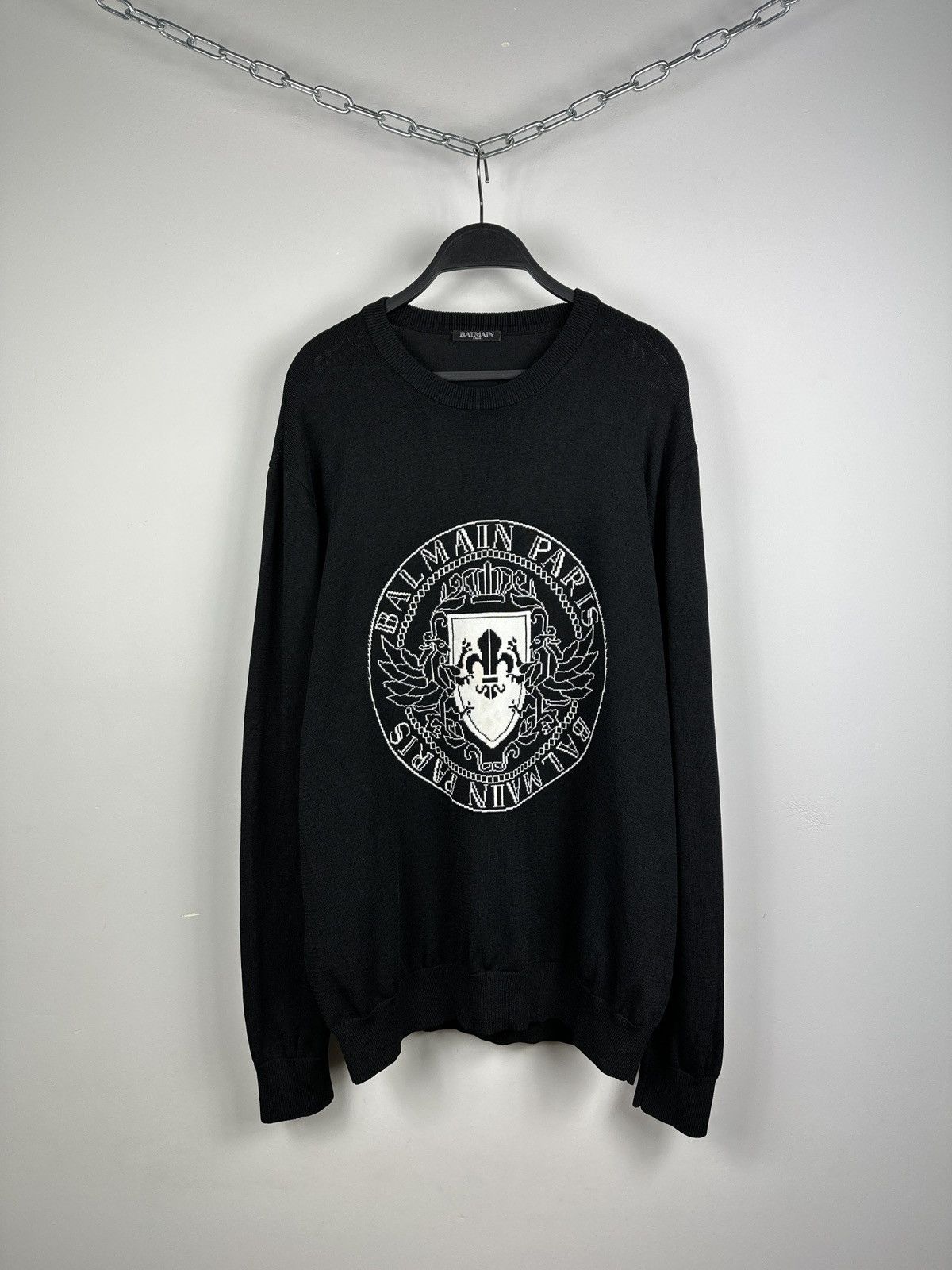 image of Balmain Paris Logo Sweater in Black, Men's (Size XL)