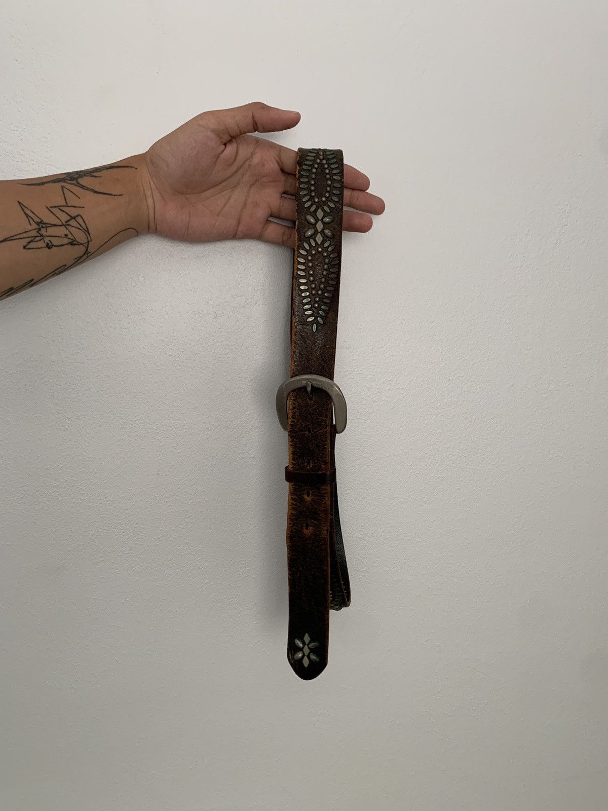 Vintage Vintage Studded Leather Belt Distressed Grunge Size 32 - 3 Thumbnail