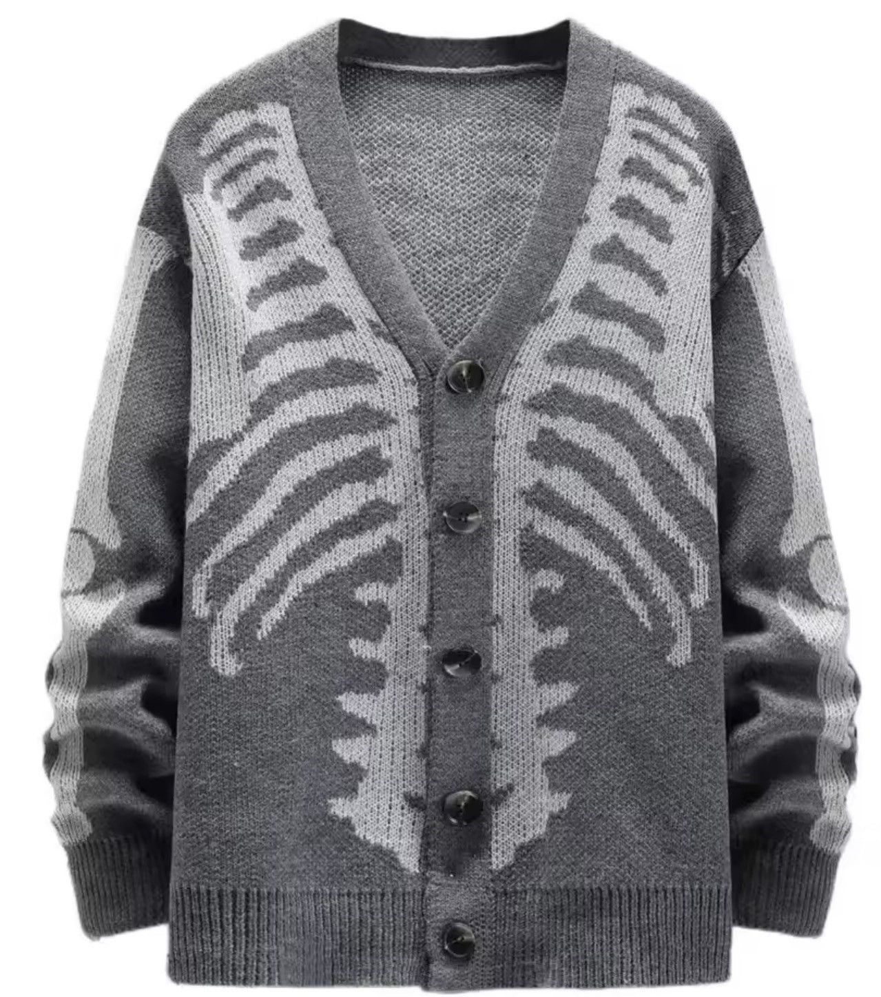 Japanese Brand V-Neck Knit Cardigan with Bold Skeleton Design | Size US S / EU 44-46 / 1 - 3 Thumbnail