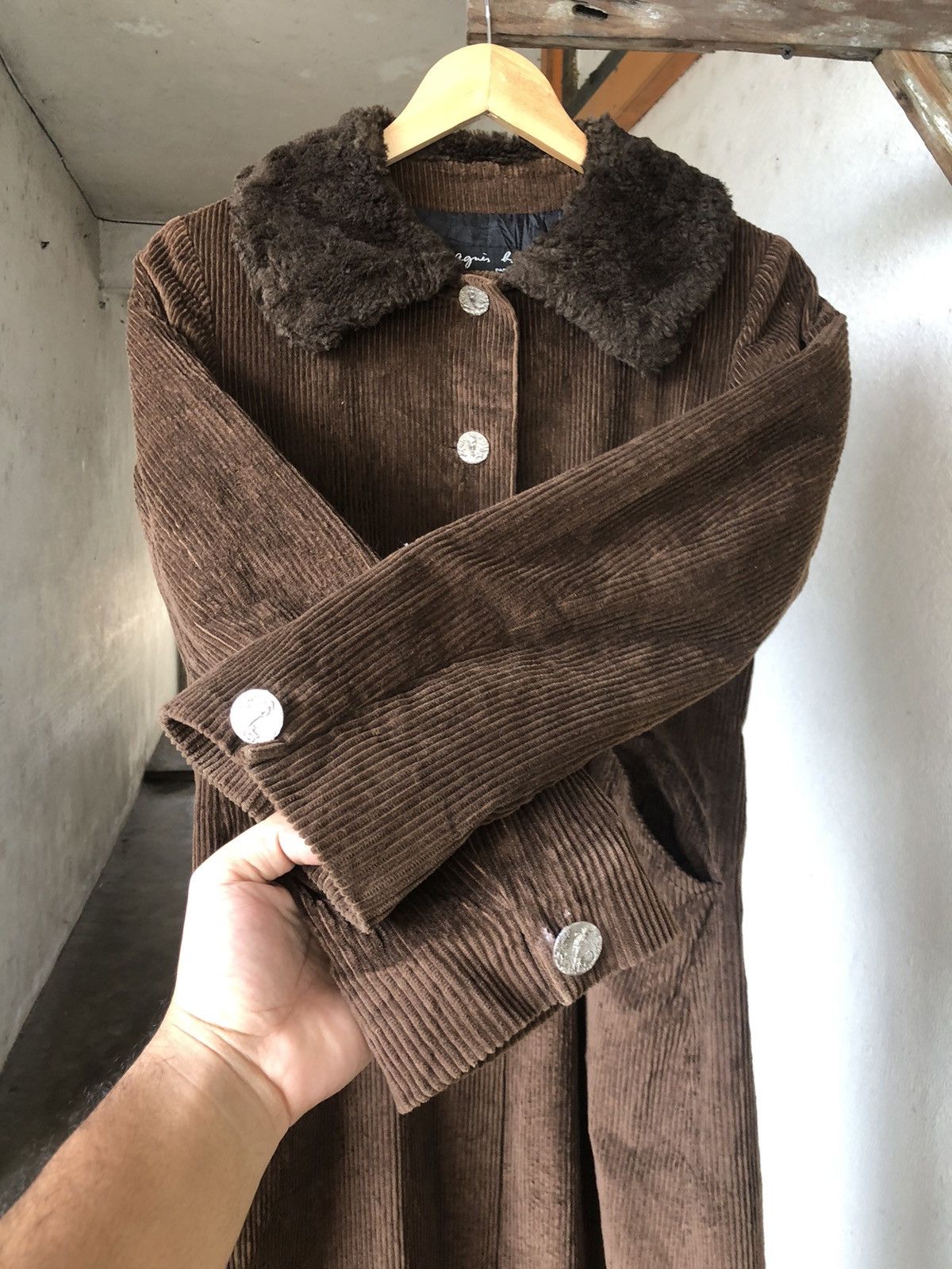 agnes b. Vintage 90s Agnes B Corduroy Long Coat Size M / US 6-8 / IT 42-44 - 8 Thumbnail