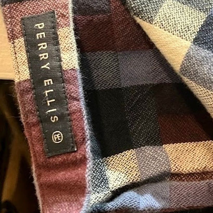 Perry Ellis Perry Ellis Shirt Mens 2XLT Red Men Square Plaid Long Sleeve Button Down Size Maroon Size US XXL / EU 58 / 5 - 7 Thumbnail