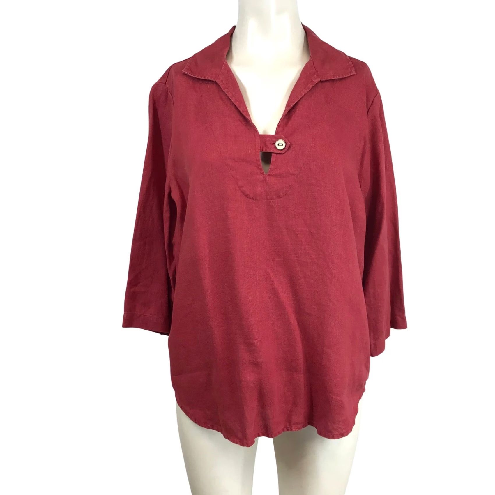 Vintage HOT COTTON Tunic Top 3/4 Sleeve Red Linen Womens M Size M / US 6-8 / IT 42-44 - 2 Thumbnail