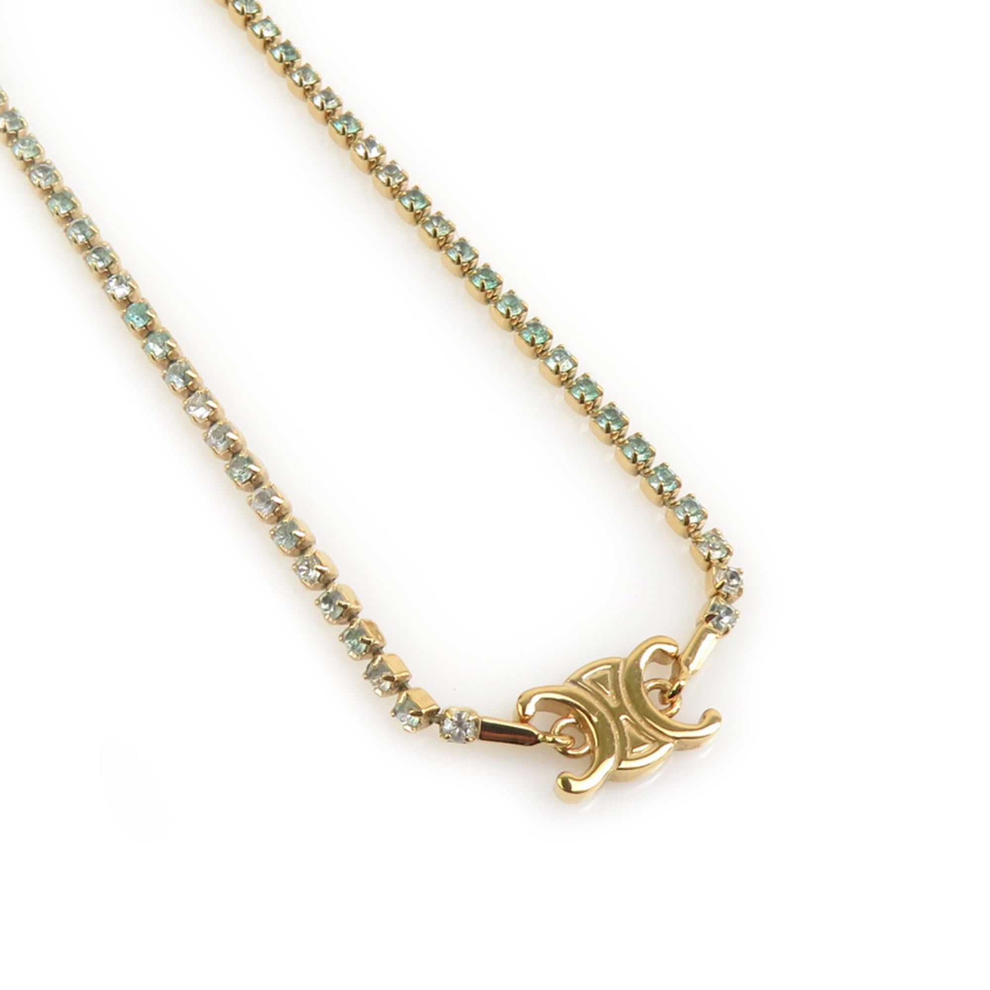 Celine Celine Triomphe Necklace in Metal with Rhinestones Gold and Light Blue, Women's, Free Shipping, e61593k Size ONE SIZE - 1 Thumbnail