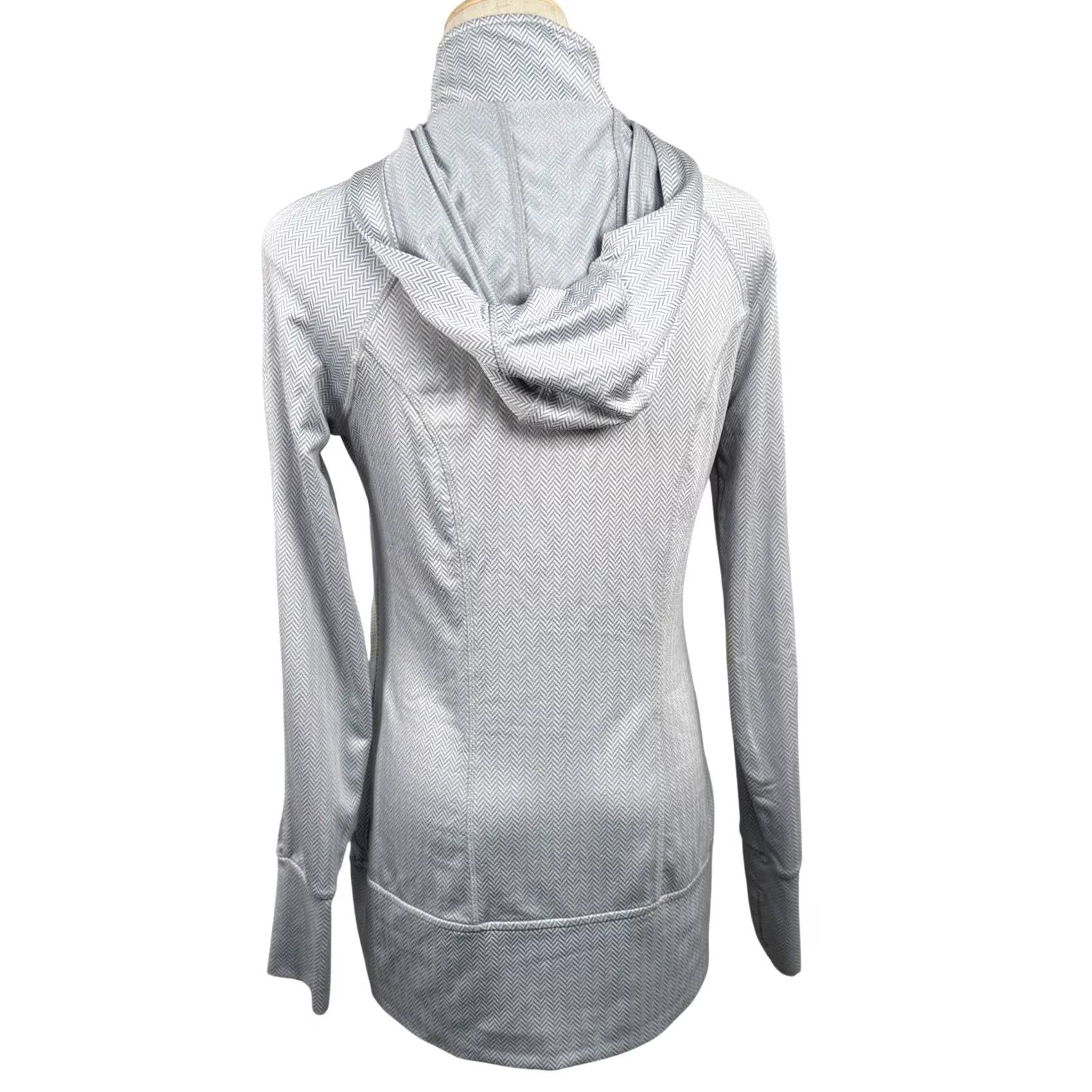 Vintage Mondetta Women XS Full Zip Hooded Performance Jacket Grey Herringbone Thumbholes Jacket Size XS / US 0-2 / IT 36-38 - 4 Thumbnail