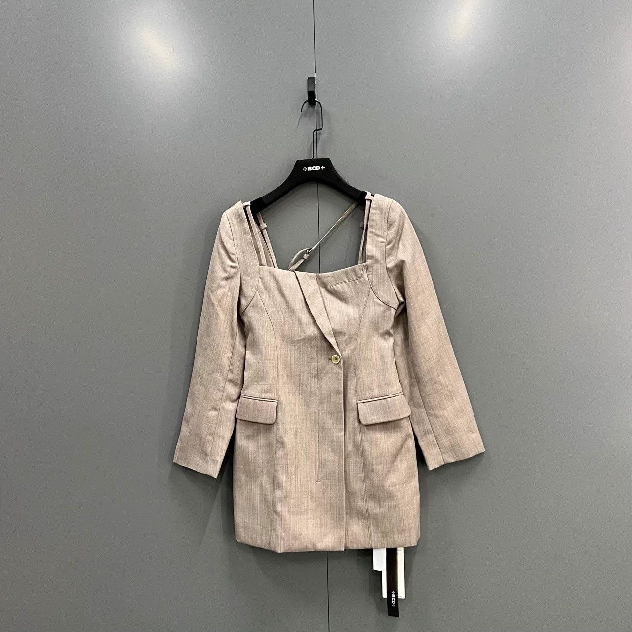 JACQUEMUS Light Brown SQ Neck LS Dress 36 NWT