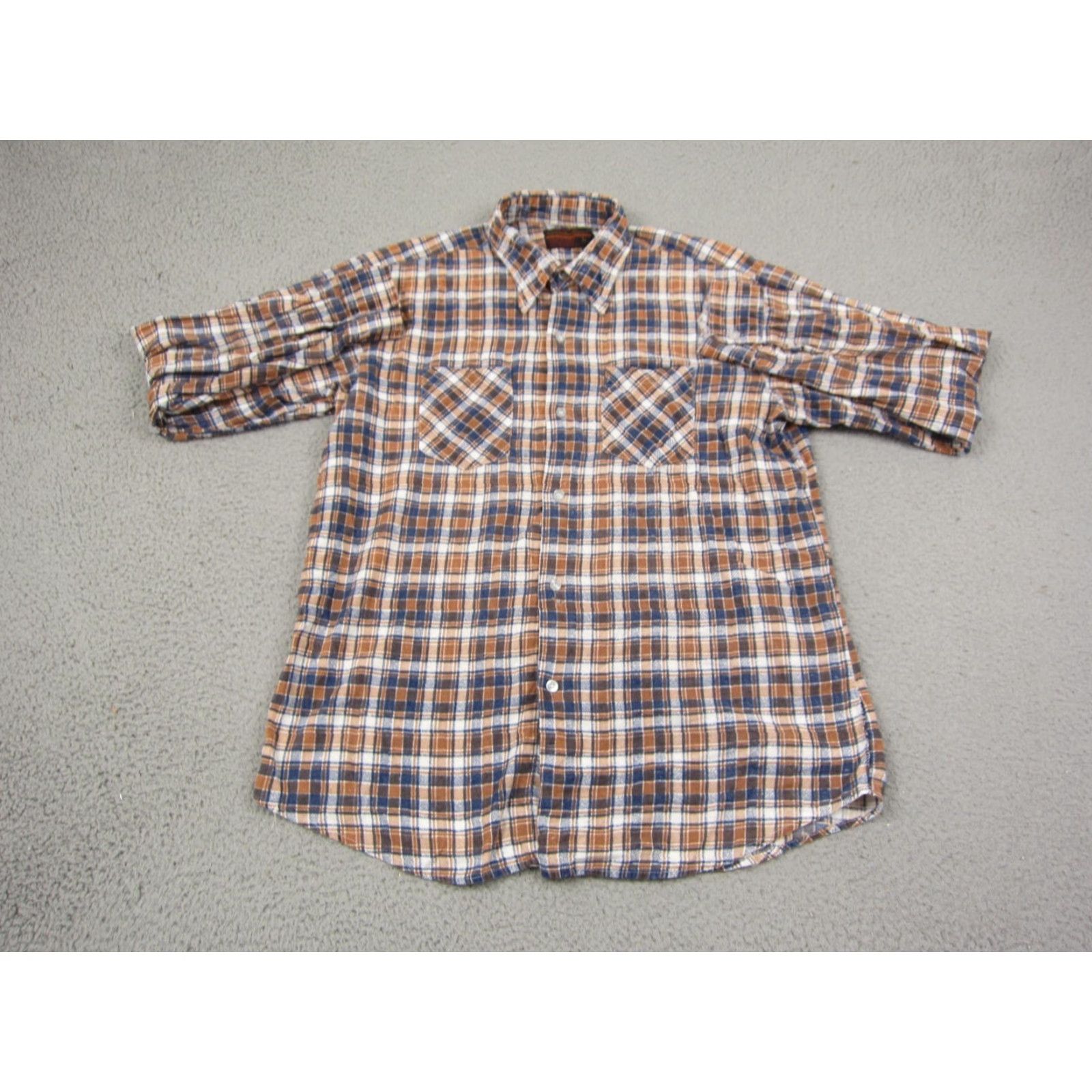 Vintage VINTAGE Montgomery Ward Shirt Mens Large Orange Blue Plaid Flannel 60s 70s Size US L / EU 52-54 / 3 - 2 Thumbnail