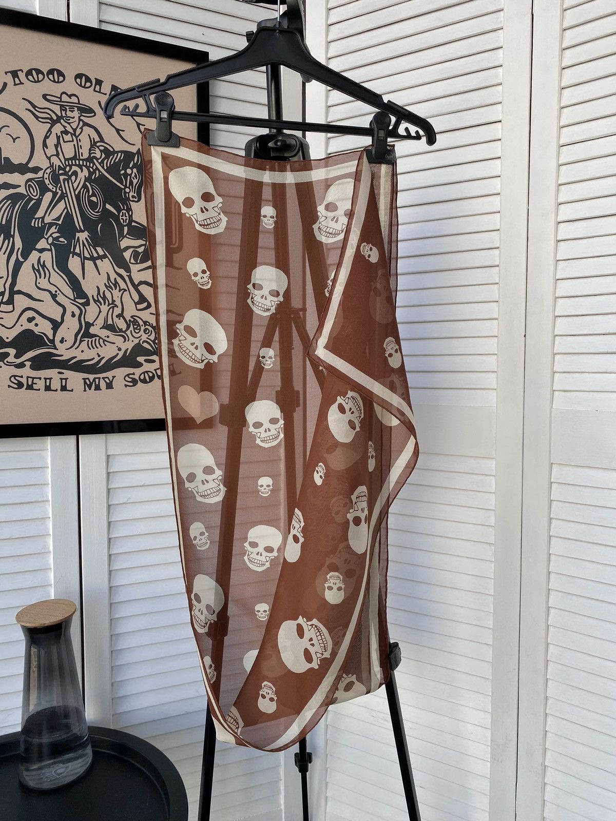 Japanese Brand Vintage Tiffany Alana Skulls Hearts Silk Chiffon Scarf Size ONE SIZE - 5 Thumbnail