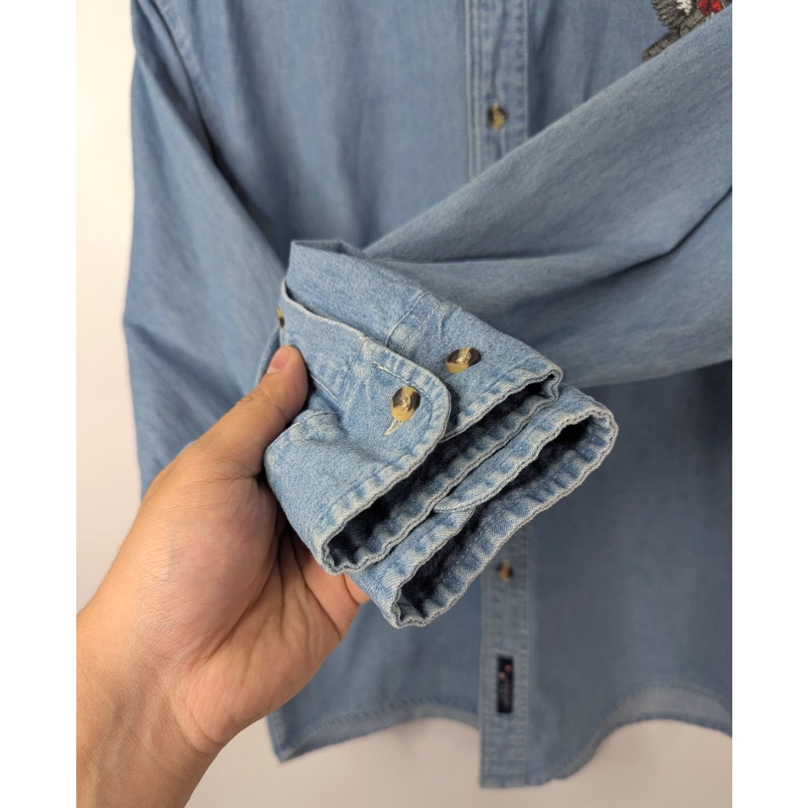 Port & Company Port & Company Denim Button-Up Shirt With Bird Isbell Logo Size Small Cotton Blue Mens Button-Down Long Sleeve Regular Fit Shirt Size US S / EU 44-46 / 1 - 4 Thumbnail