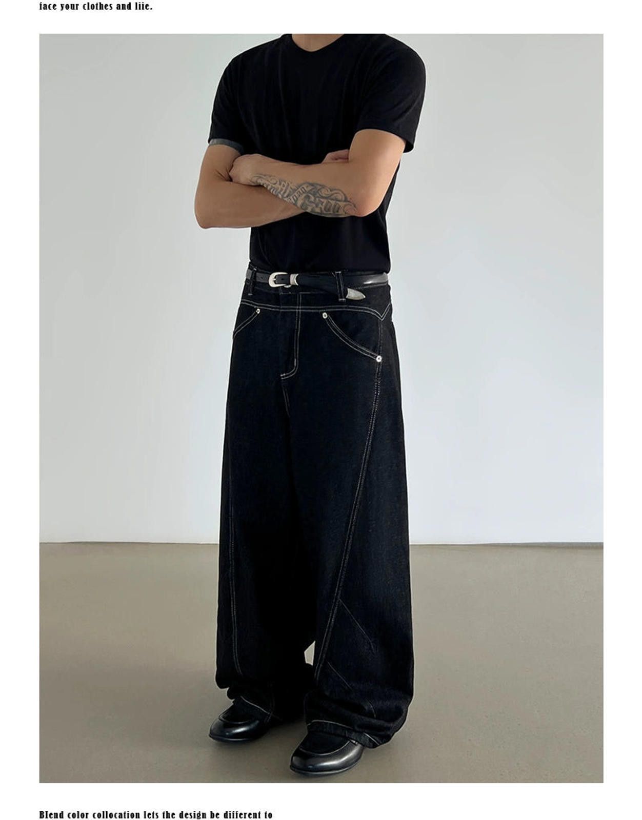 Vintage White Stich Detailing Black Wide Leg Flare Jeans Size US 32 / EU 48 - 3 Thumbnail