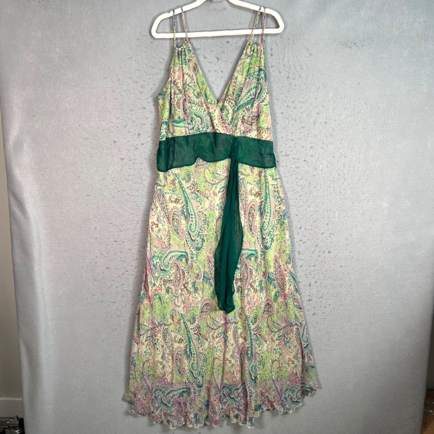 Vintage Jonathan Martin Dress Womens Size 8 Maxi Paisley Green Pink V Neck Size M / US 6-8 / IT 42-44 - 2 Thumbnail