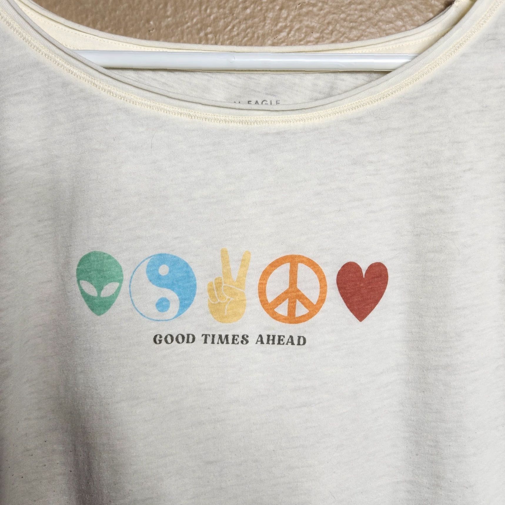 American Eagle Outfitters American Eagle Outfitters Womens Good Times Ahead Ivory Sleeveless Boxy Crop Tee XXL | Plus Size | T-Shirt | Beach, Bohemian, Hippie, Festival | Ivory Size XXL / US 16-18 / IT 52-54 - 2 Thumbnail