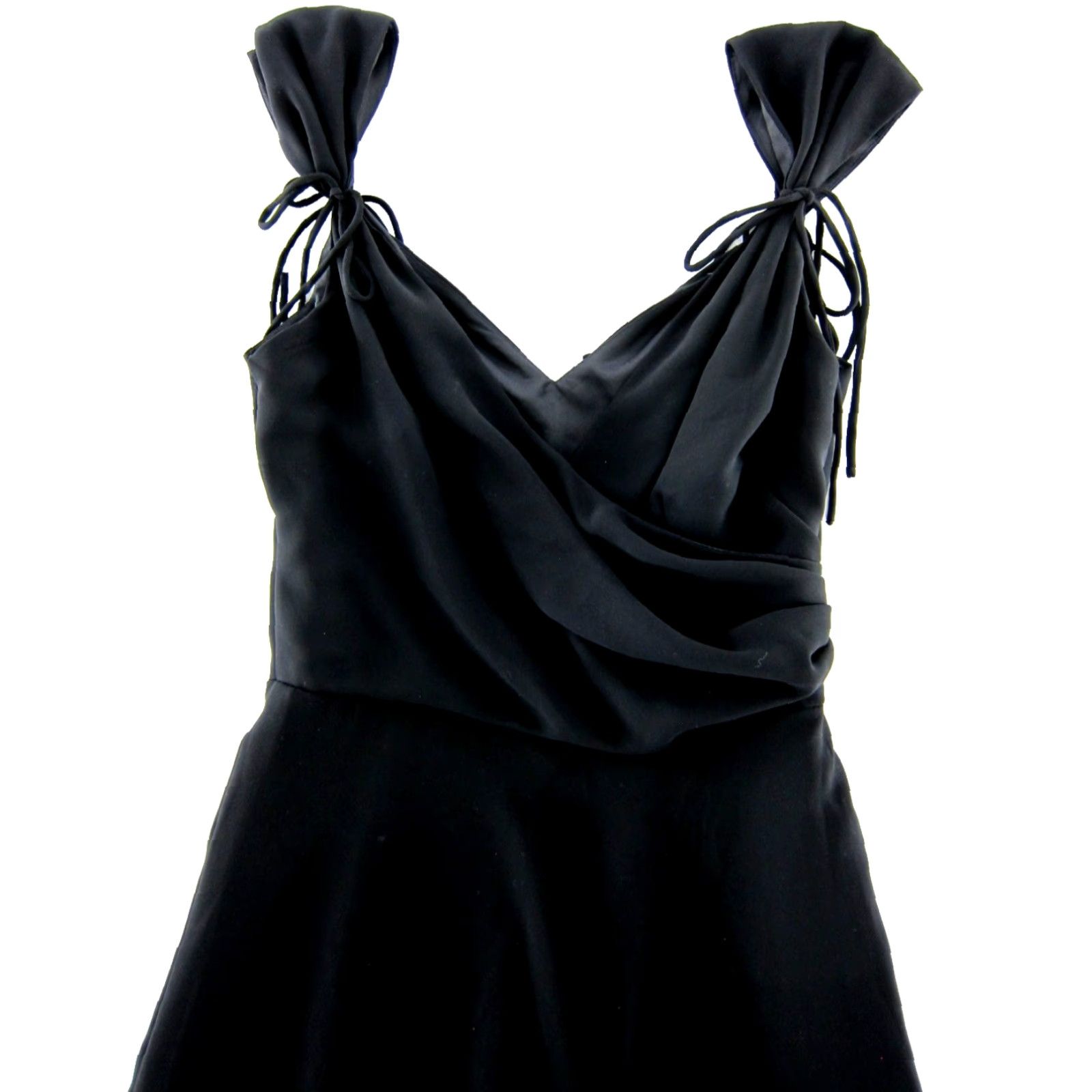 Vintage VINTAGE Dessy Collection Black Chiffon Cap Sleeve Midi Sheath Dress Gown 4 SP Size S / US 4 / IT 40 - 4 Thumbnail