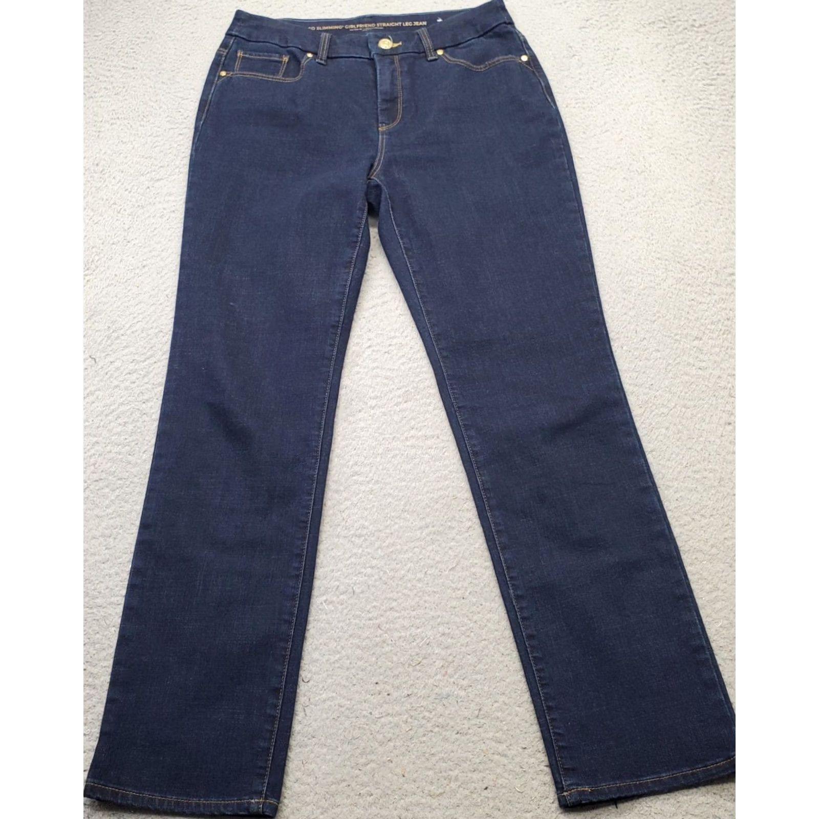 Vintage Chico's Womens 6 Jeans Blue Single Stitch Straight Leg Girlfriend - Size 6 - 5-Pocket Denim Slimming Stretch Regular Fit Size 28" / US 6 / IT 42 - 2 Thumbnail