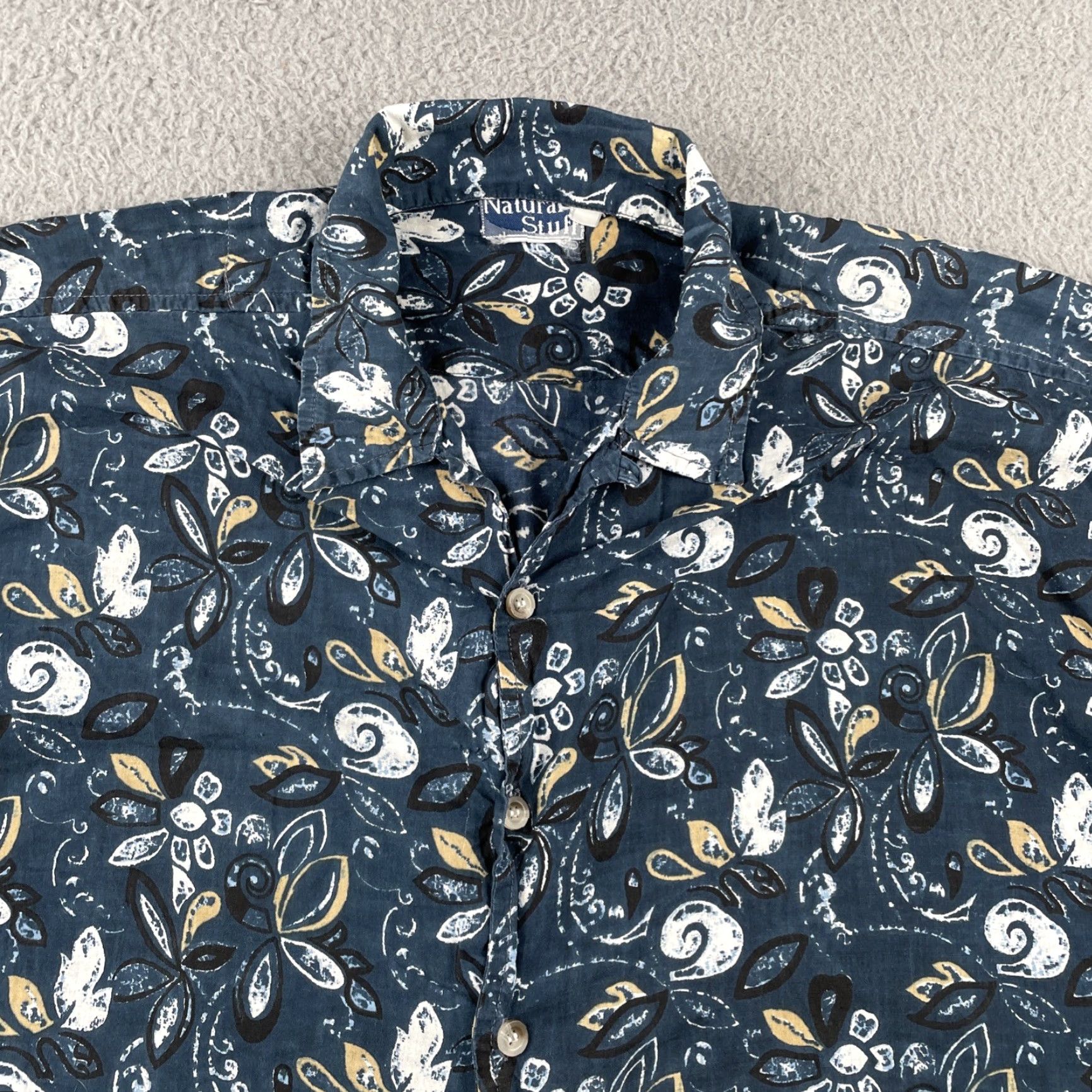 Vintage VINTAGE Natural Stuff Shirt XL Short Sleeve Button-Up Floral Deep Blue X-Large Boys Men Womens Size US XL / EU 56 / 4 - 2 Thumbnail