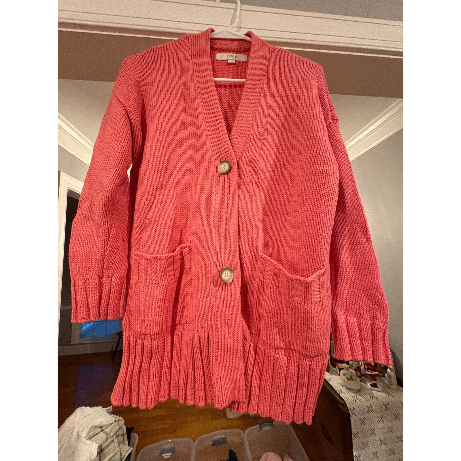 Loft LOFT Women’s Small Coral Chunky Knit Cardigan Button Size S / US 4 / IT 40 - 2 Thumbnail