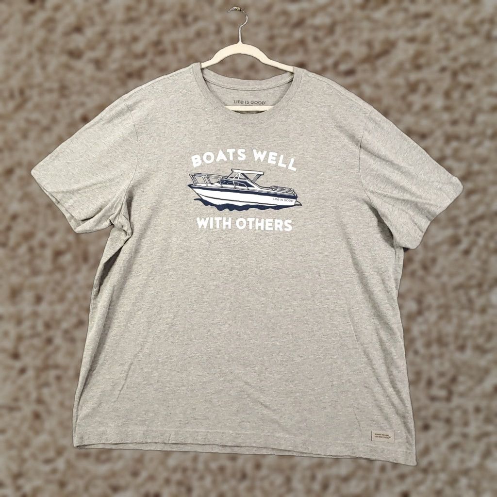Life is Good Life is Good Shirt Mens XXL Fishing Boats Well With Others Lake Life Tee 2XL Size US XXL / EU 58 / 5 - 1 Thumbnail