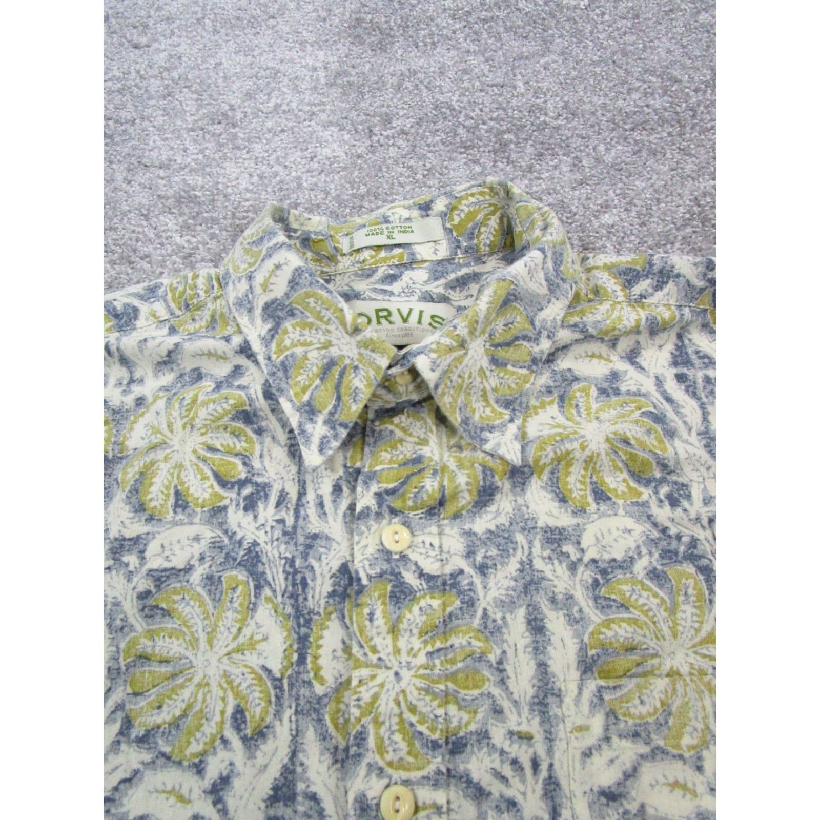 Orvis Orvis Hawaiian Shirt Mens XL Beige Green Floral Cotton Button-Up Shirt Size US XL / EU 56 / 4 - 2 Thumbnail