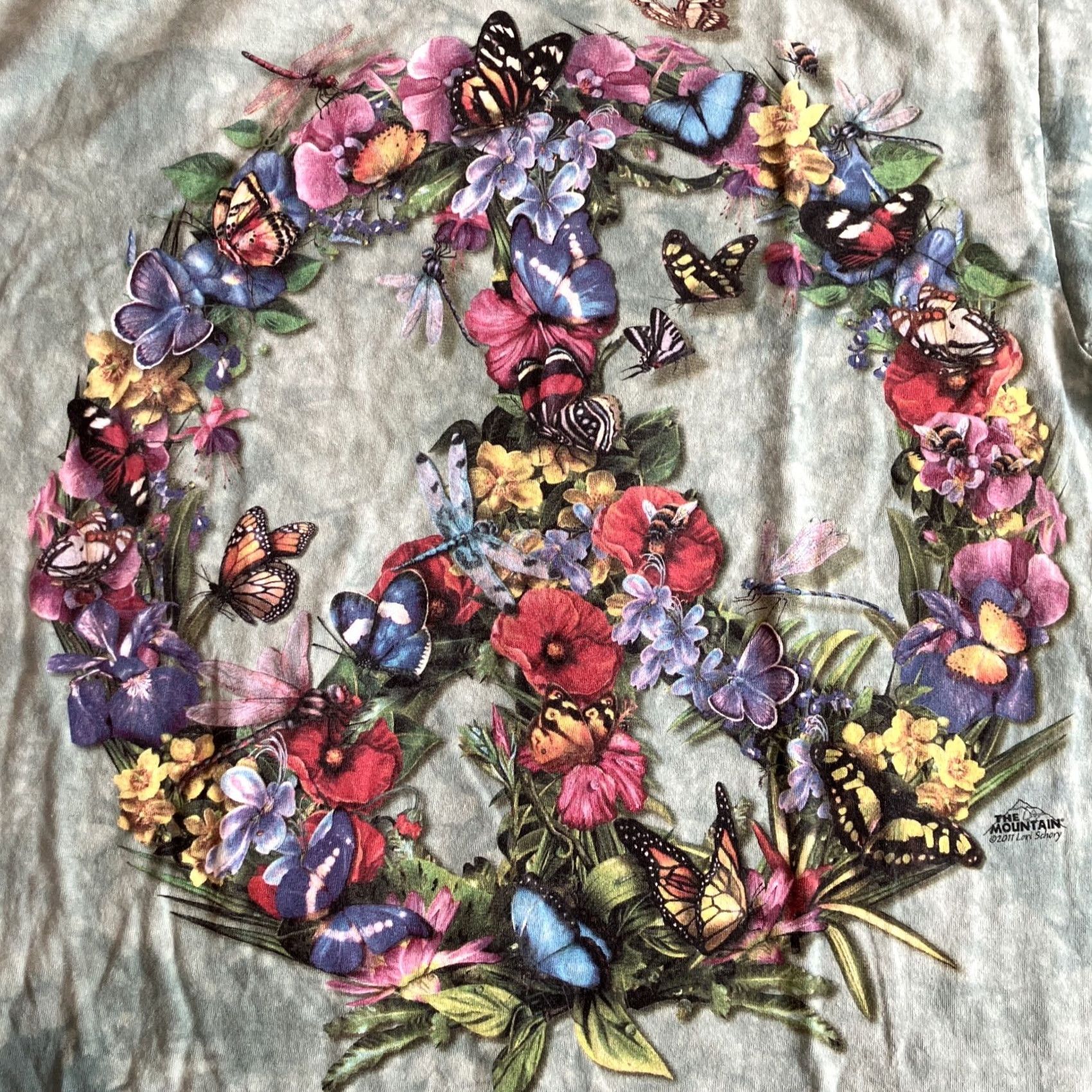 The Mountain VINTAGE The Mountain T-Shirt XL Green Butterfly & Flowers Peace Symbol Tie Dye Crew Neck Short Sleeve Men - 2011 Size US XL / EU 56 / 4 - 2 Thumbnail
