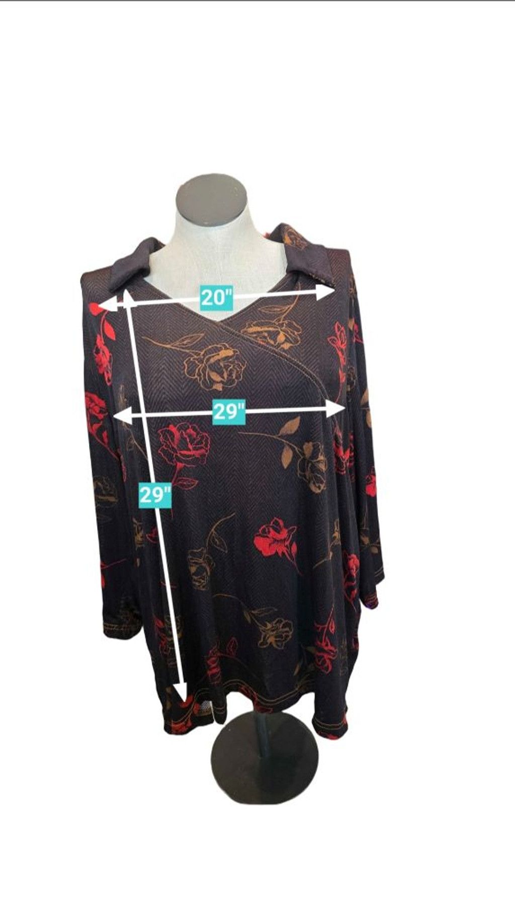 Other Women's Kathy Ireland Black Floral Tunic Top 3X Size 3XL / US 20-22 - 4 Thumbnail