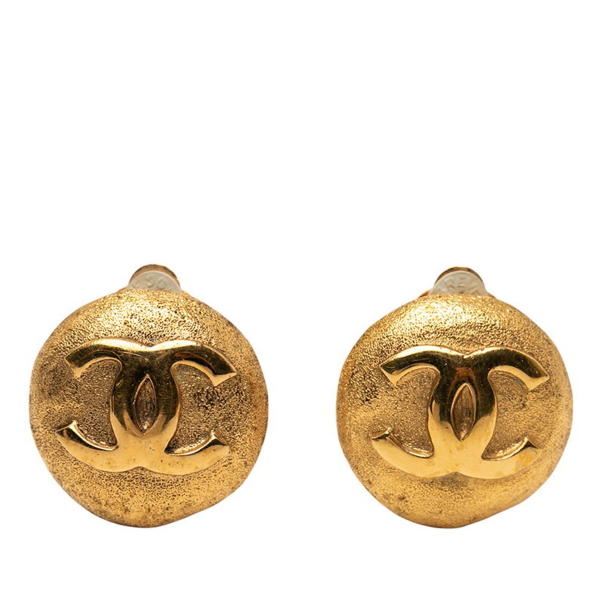 Vintage Chanel Coco Mark Round Earrings Gold Plated Women's CHANEL