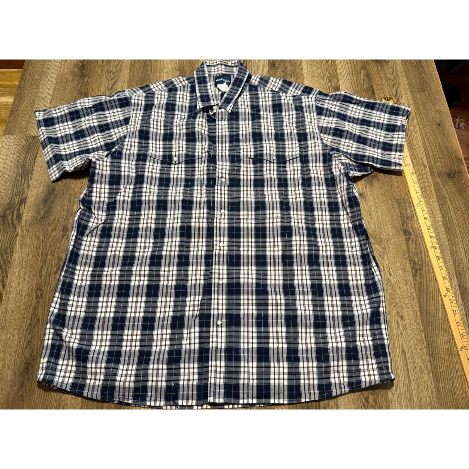 Wrangler VINTAGE? Western Wrangler Shirts Men's 3XLT Blue White Short Sleeve Button Up Plaid Shirt Womens? Size US XXL / EU 58 / 5 - 2 Thumbnail