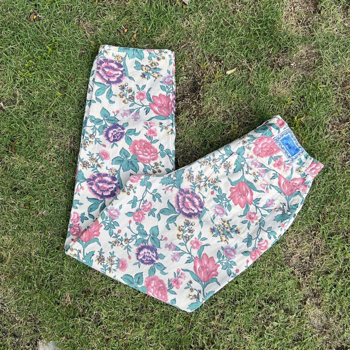 Japanese Brand “VINTAGE” FULL PRINT FLORAL DENIM JEANS STATEMENT PIECE Size US 28 / EU 44 - 19 Thumbnail