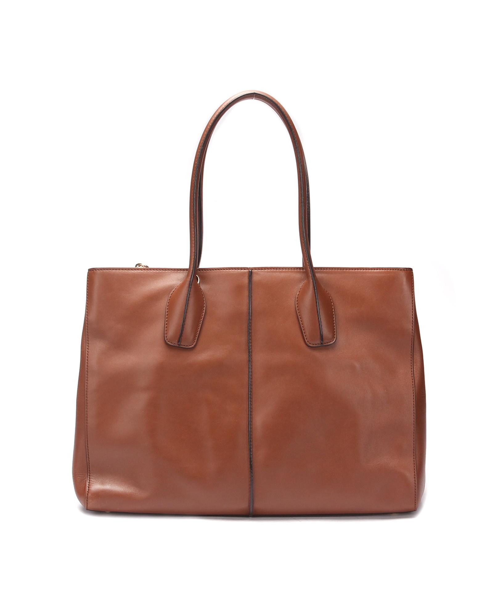image of Tods Scratched Leather Tote Bag In Ab Condition in Brown, Women's