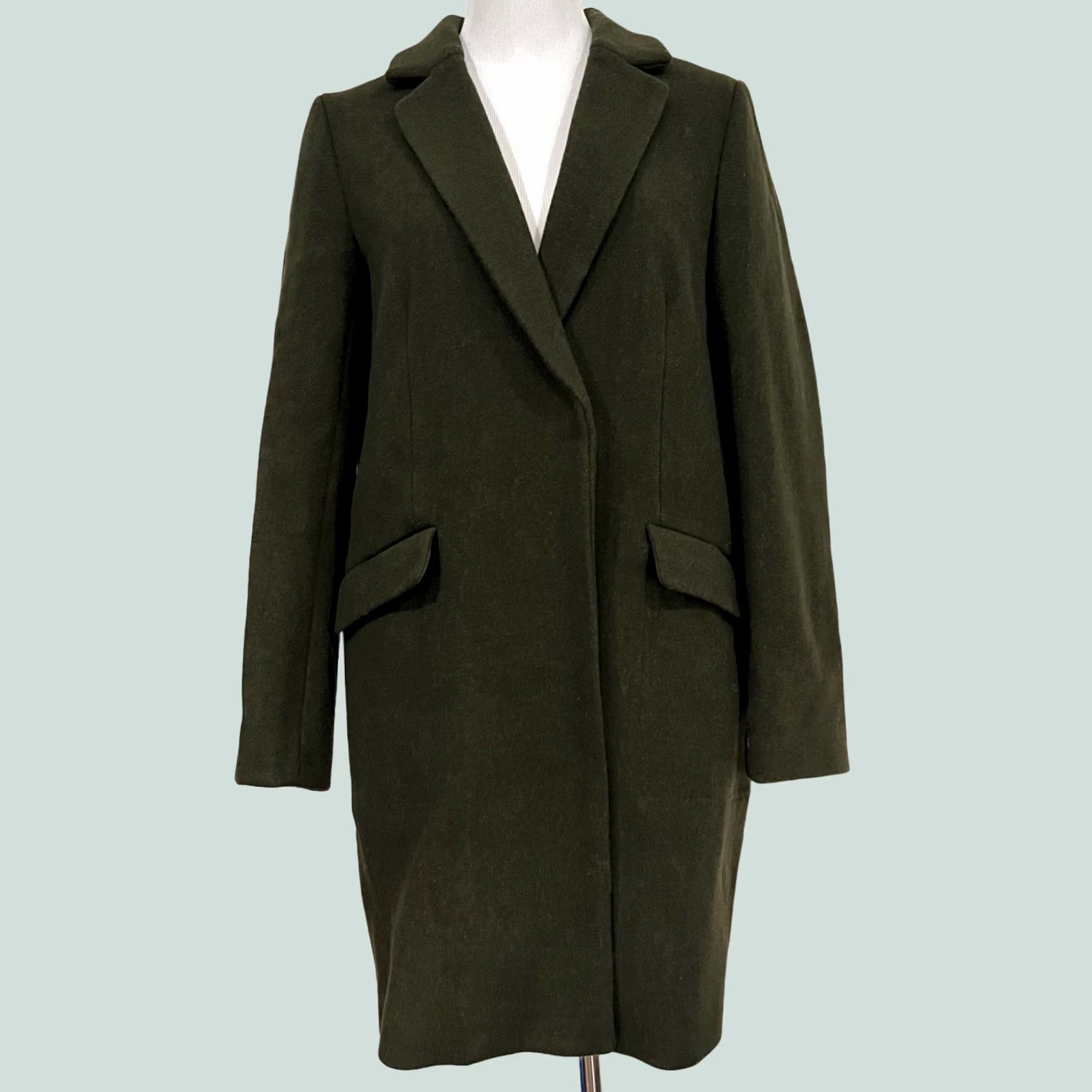 Vintage VINTAGE Sly Coat Overcoat Women Wool Olive Green Hidden Snap Buttons Pockets Sz 2 Ladies Womens Wool Coat Size XS / US 0-2 / IT 36-38 - 1 Thumbnail