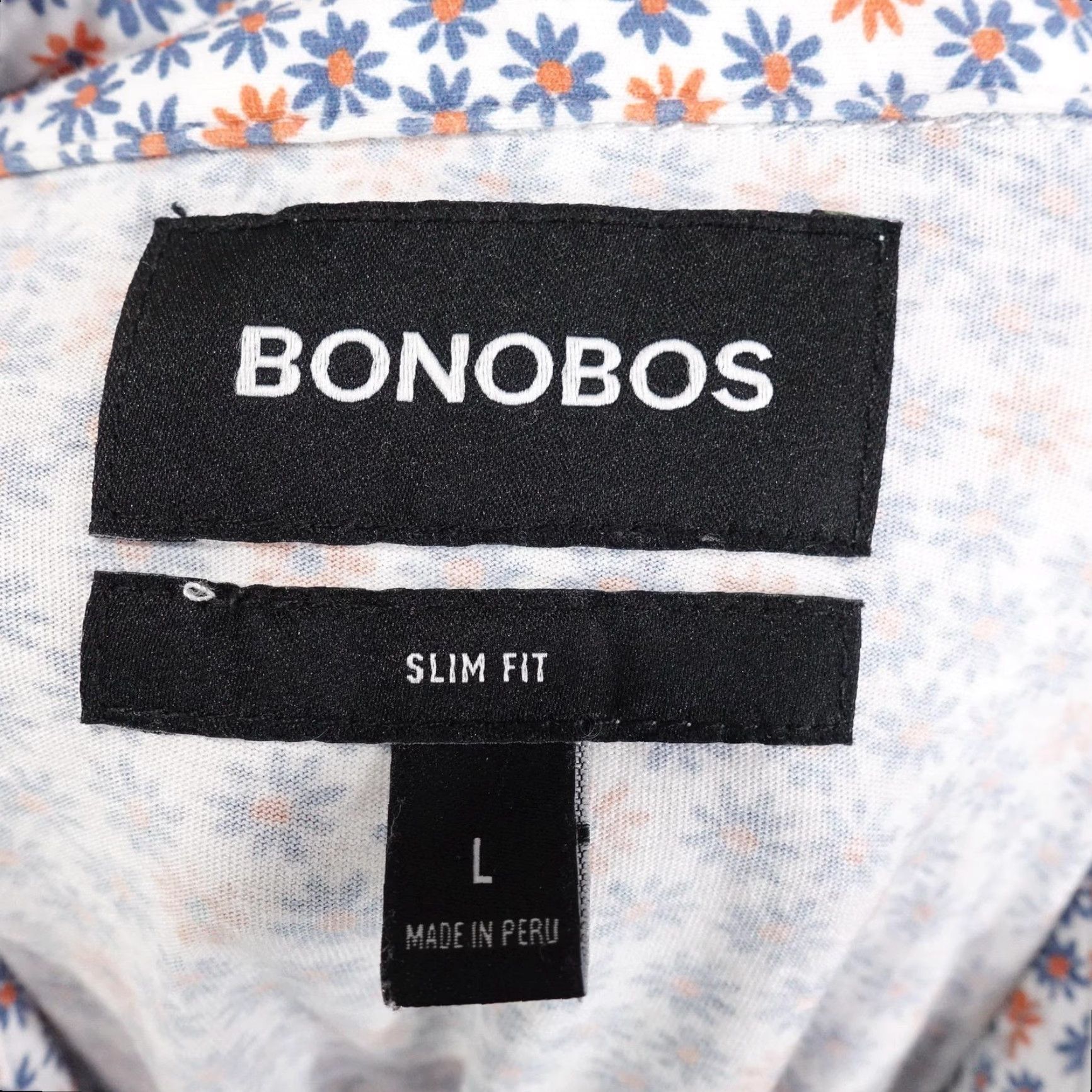 Bonobos Bonobos Shirt Mens Large White Blue Orange Floral Slim Fit Cotton Button-Down Short Sleeve Casual Shirt Mens L White Floral 100% Cotton Size US L / EU 52-54 / 3 - 6 Thumbnail