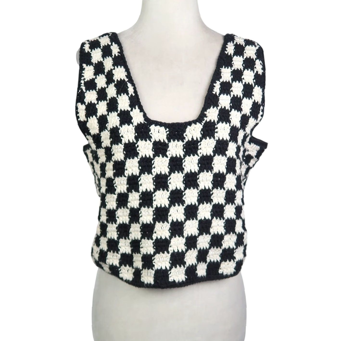 Vintage VINTAGE Black and White Checker Print Knit Sweater Vest Shirt Women S Cotton Sleeveless Casual Spring Fall - Mens/Womens? Size S / US 4 / IT 40 - 2 Thumbnail