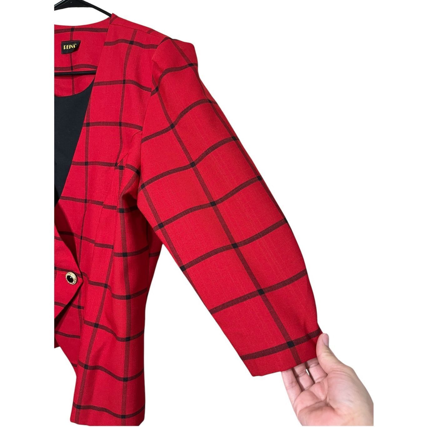Other Vintage Reina Red Black Window Pane Plaid Blazer Size L/XL Size L / US 10 / IT 46 - 4 Thumbnail