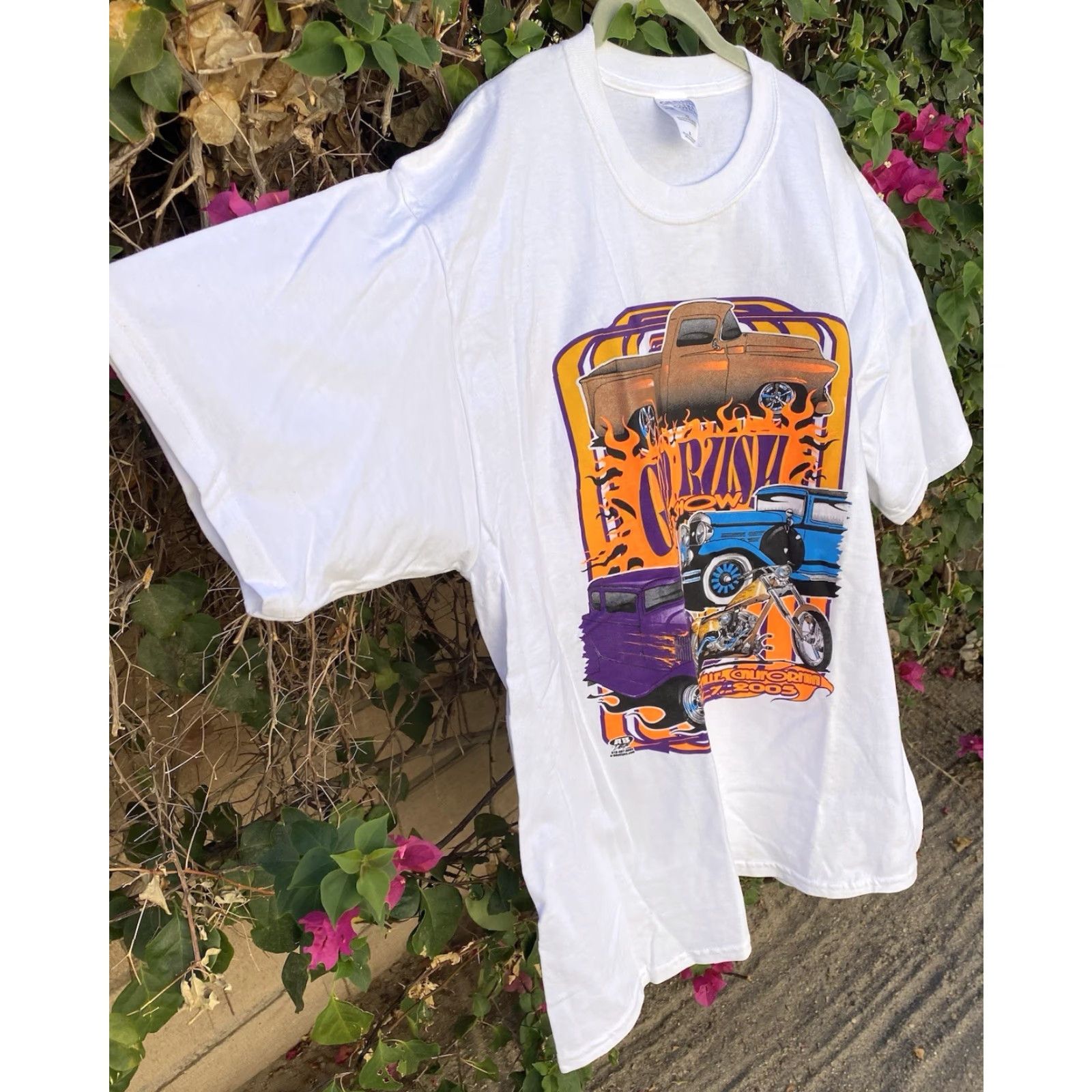Gildan VINTAGE Gildan T-Shirt Shirt Men XL White California Car Neon Graphics 2005 2000s Gold Rush Oroville Y2K Vintage Graphic Print Short Sleeve Texas? Size US XL / EU 56 / 4 - 6 Thumbnail