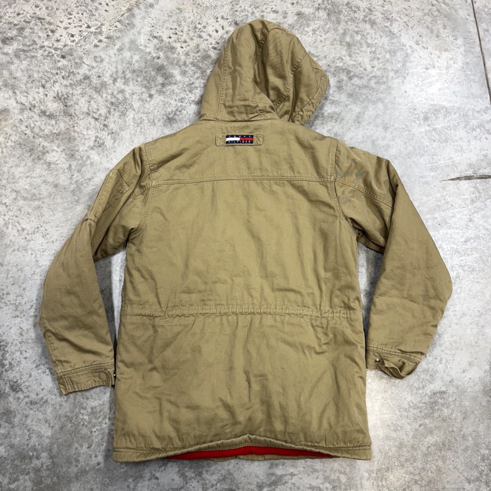 Tommy Hilfiger VINTAGE Tommy Hilfiger Coat Mens Large Beige Canvas Hooded Fleece Parka 90s Size US L / EU 52-54 / 3 - 5 Thumbnail
