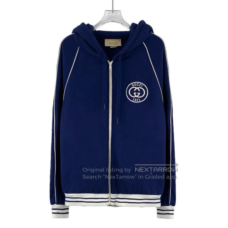 Gucci Gucci Dark blue logo embroidered cotton hooded zipper long Size US XS / EU 42 / 0 - 1 Thumbnail