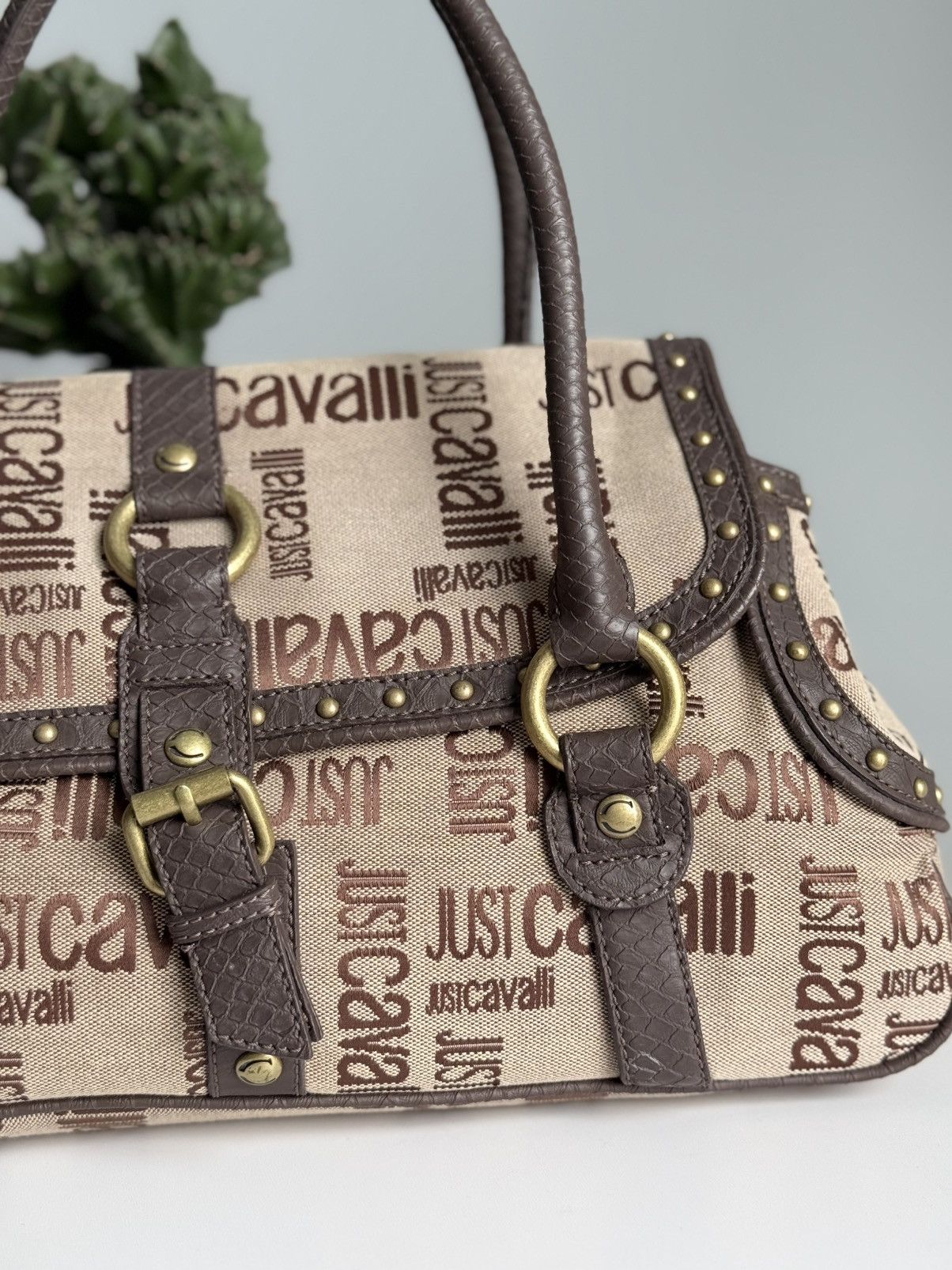 Just Cavalli Just Cavalli Monogram Canvas Leather Bag Shoulder Bag Size ONE SIZE - 10 Thumbnail