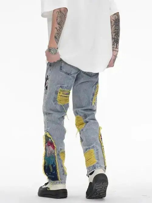 Japanese Brand × Jean Retro heavy embroidery ripped washed distressed jeans Size US 32 / EU 48 - 2 Thumbnail