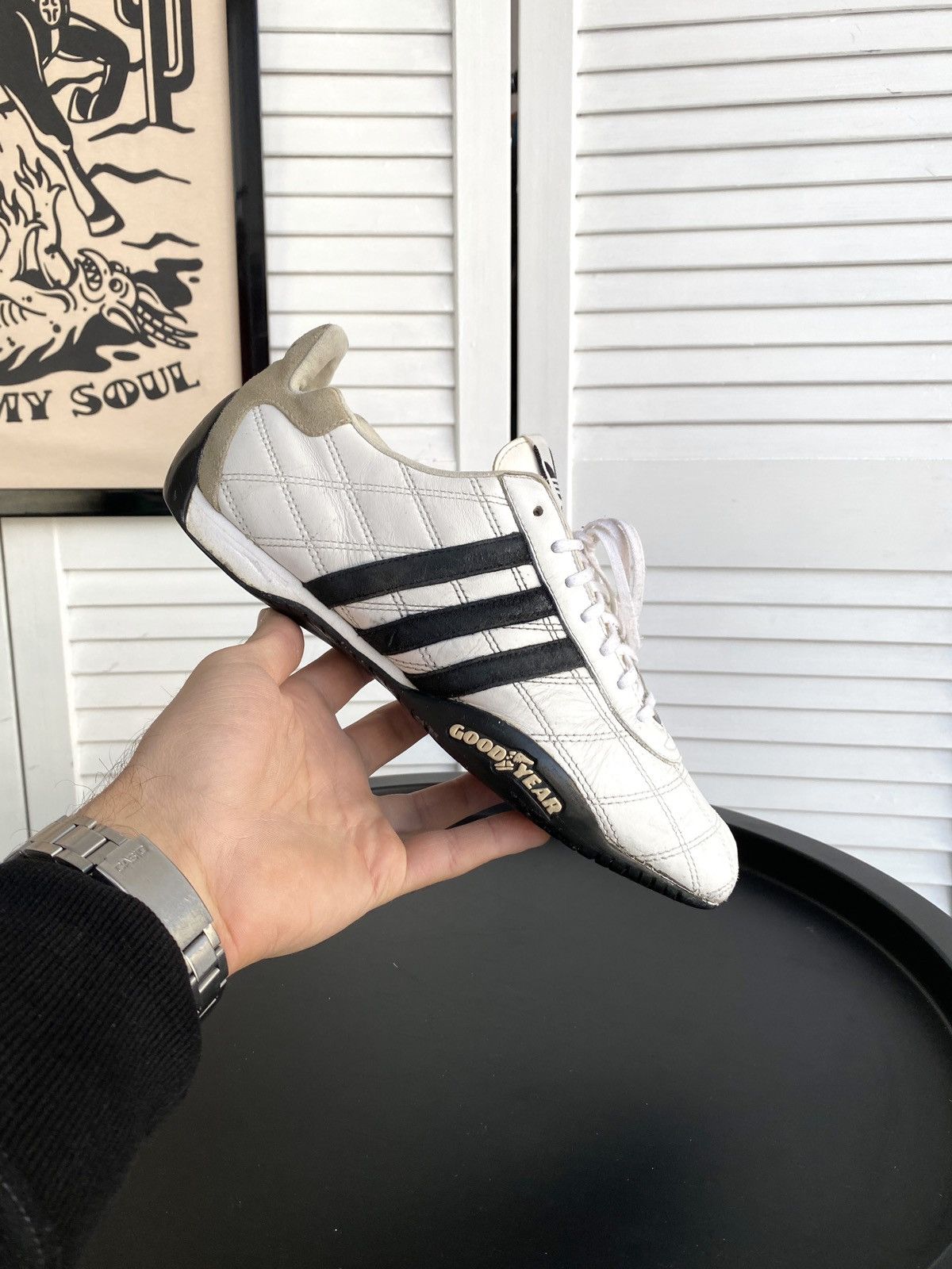 Adidas × Vintage 2004 Adidas Tuscany Good Year Leather Racing F1 Shoes Y2K Size US 8 / EU 41 - 18 Thumbnail