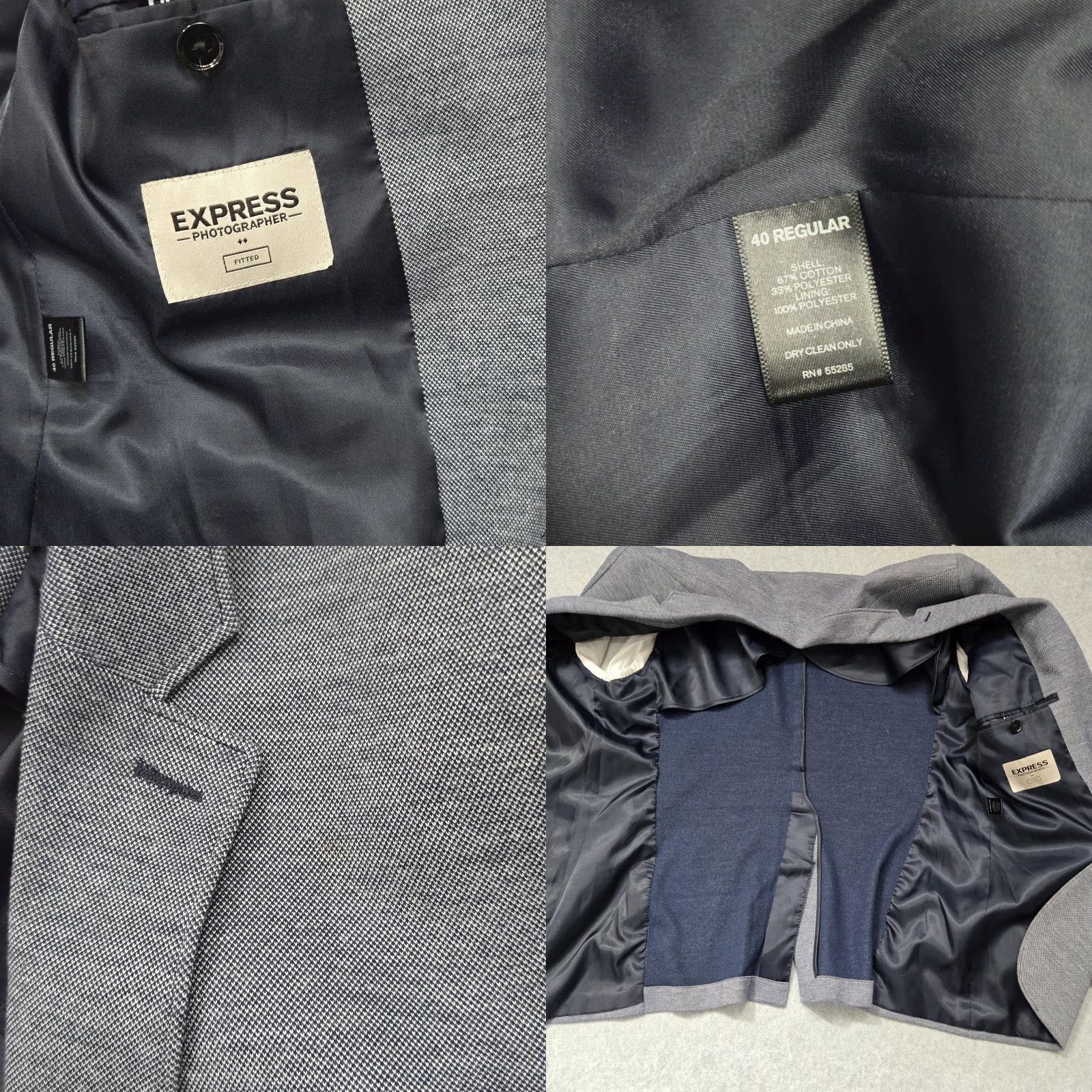 Express Express Photographer Blazer Mens 40 Regular Gray Fitted Sport Coat Jacket Two Button Size 40R - 9 Thumbnail
