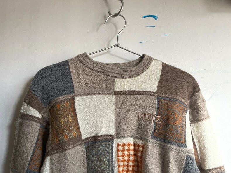 Kenzo KENZO Wool blended color block patchwork round neck long s Size S / US 4 / IT 40 - 2 Thumbnail