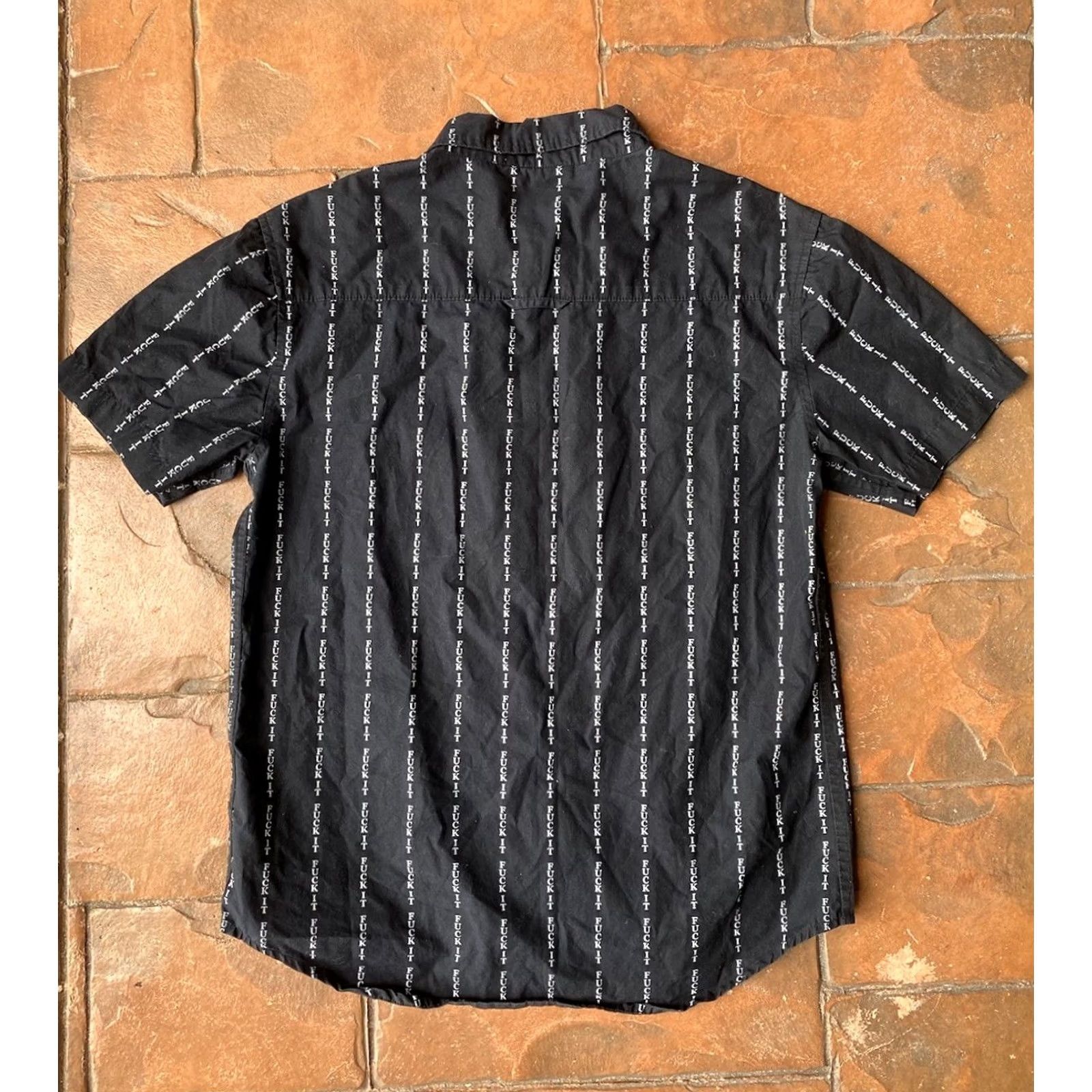 Huf HUF Button Up Shirt Men’s Small Black Grunge Streetwear Short Sleeve Graphic Print Casual Skate Surf FUK IT Mens S Black Size US S / EU 44-46 / 1 - 3 Thumbnail