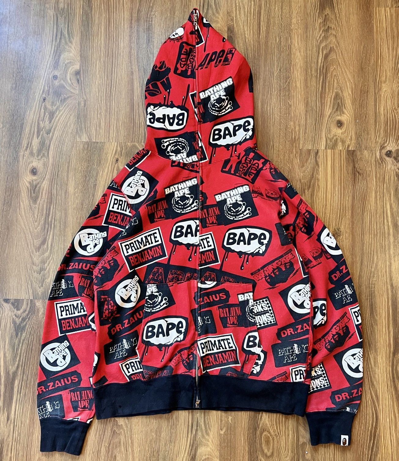 Bape Rare Bape Nigo Dr. Zaius Zip Hoodie (Red/White/Black) Size US XL / EU 56 / 4 - 1 Thumbnail