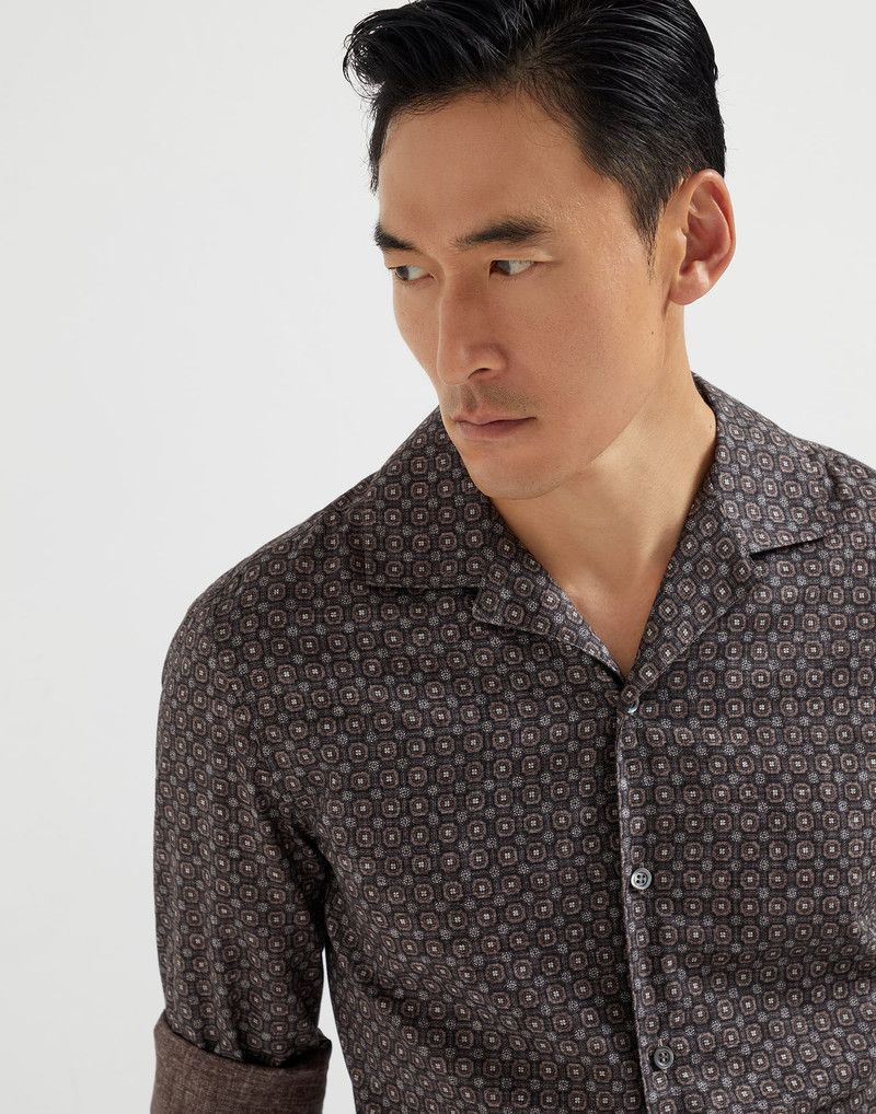 Brunello Cucinelli o1y0526 Patterned Shirt in Brown/Gray Size US M / EU 48-50 / 2 - 2 Thumbnail